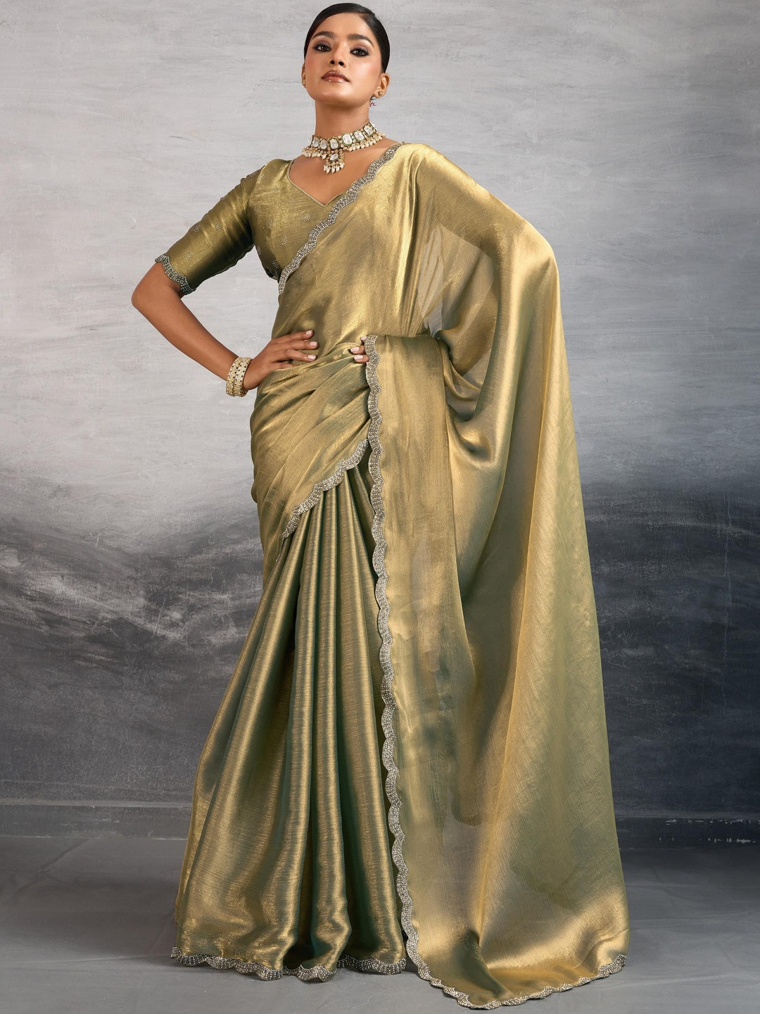 MAHALASA Beads and Stones Zarkan Work Saree