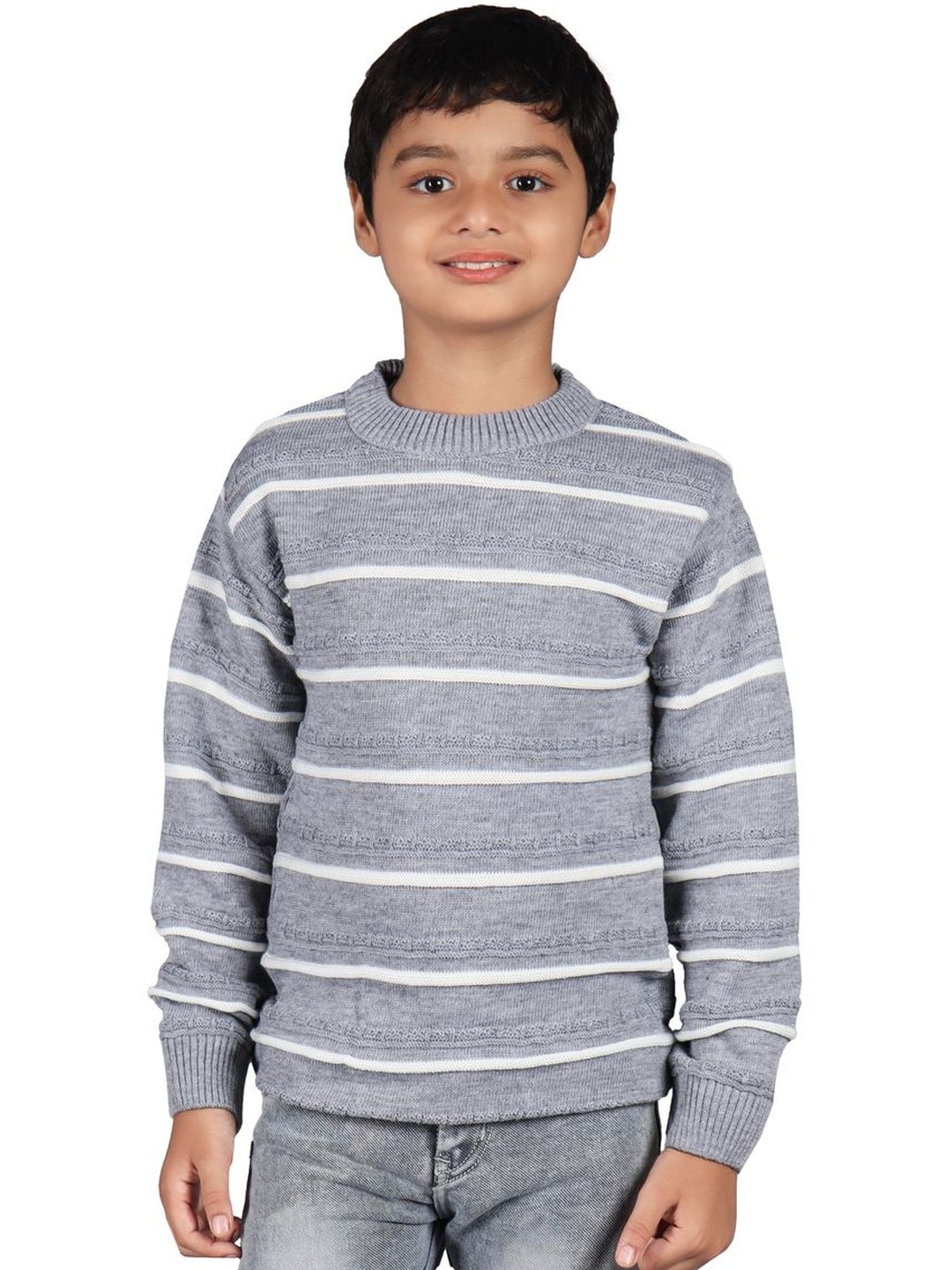 Rebiva Kids Striped Regular Woollen Pullover Sweaters