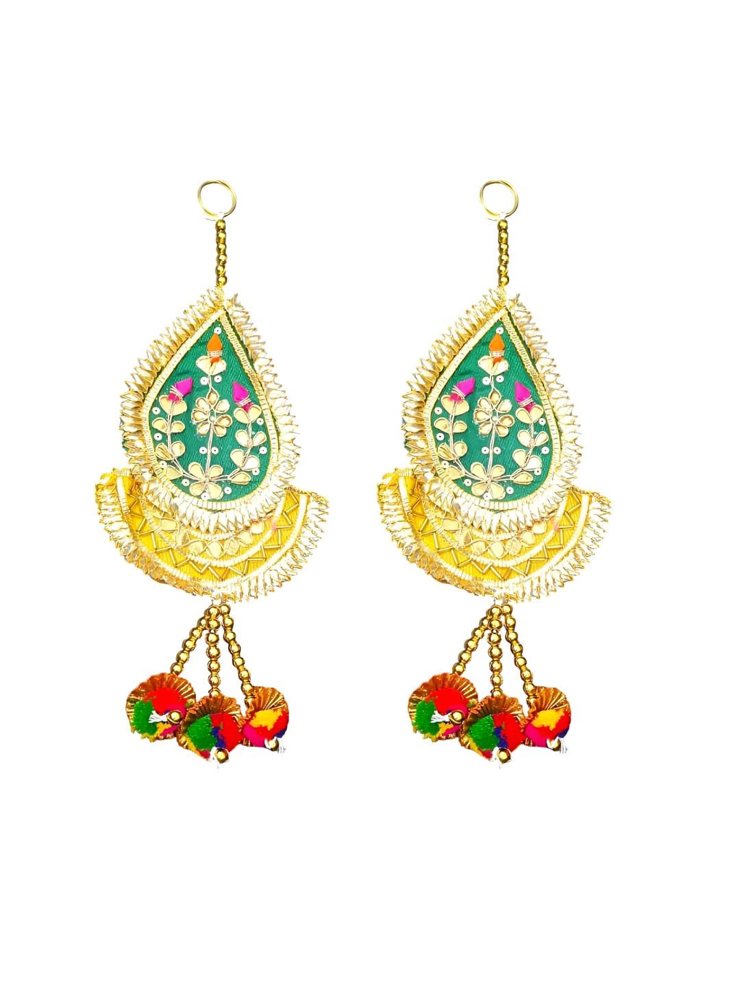 PUFFSMART Red & Yellow 2 Pieces Diya Shape Gota Patti Hanging Garlands