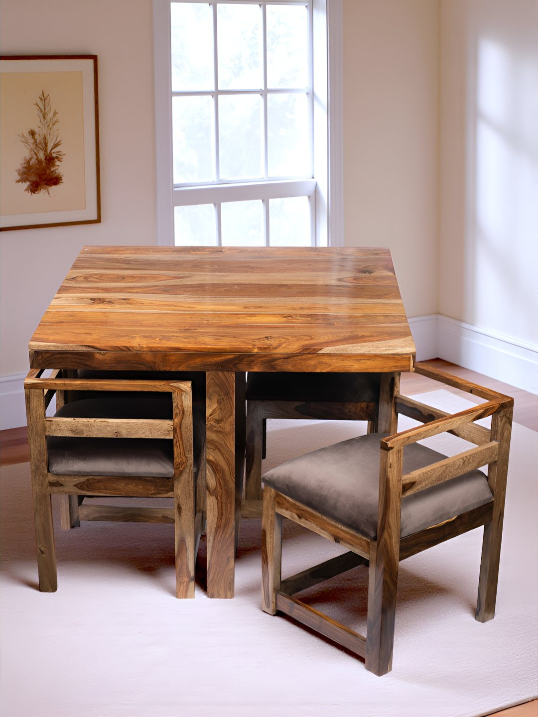 Ikiriya 5 Pieces Brown Wooden 4 Seater Dining Chairs & Table