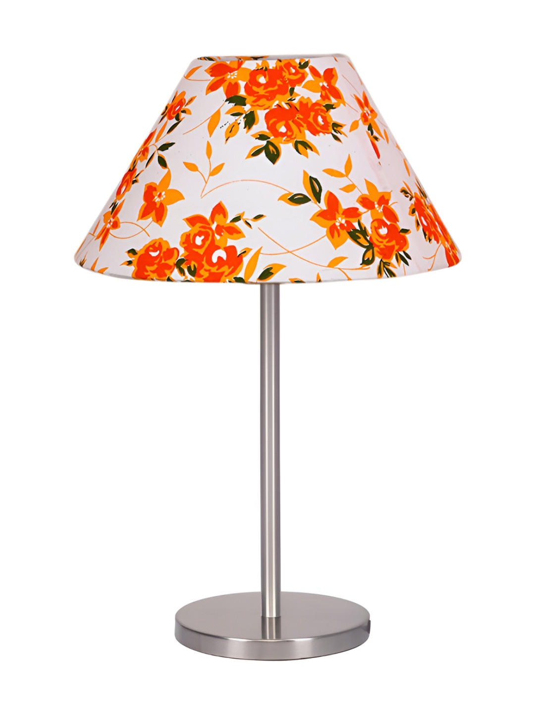 Devansh White & Orange Triangle Printed Steel Table Lamp With Shade