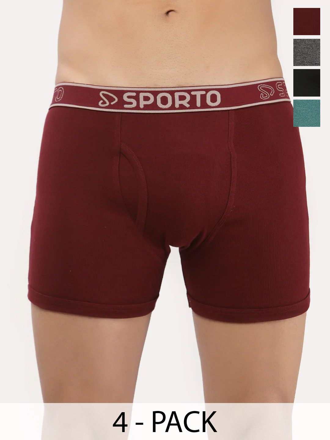 Sporto by Macho Men Pack Of 4 Mid-Rise Long Trunks Sprto-M1030_A1-M1-Olv1-Prt1-XL