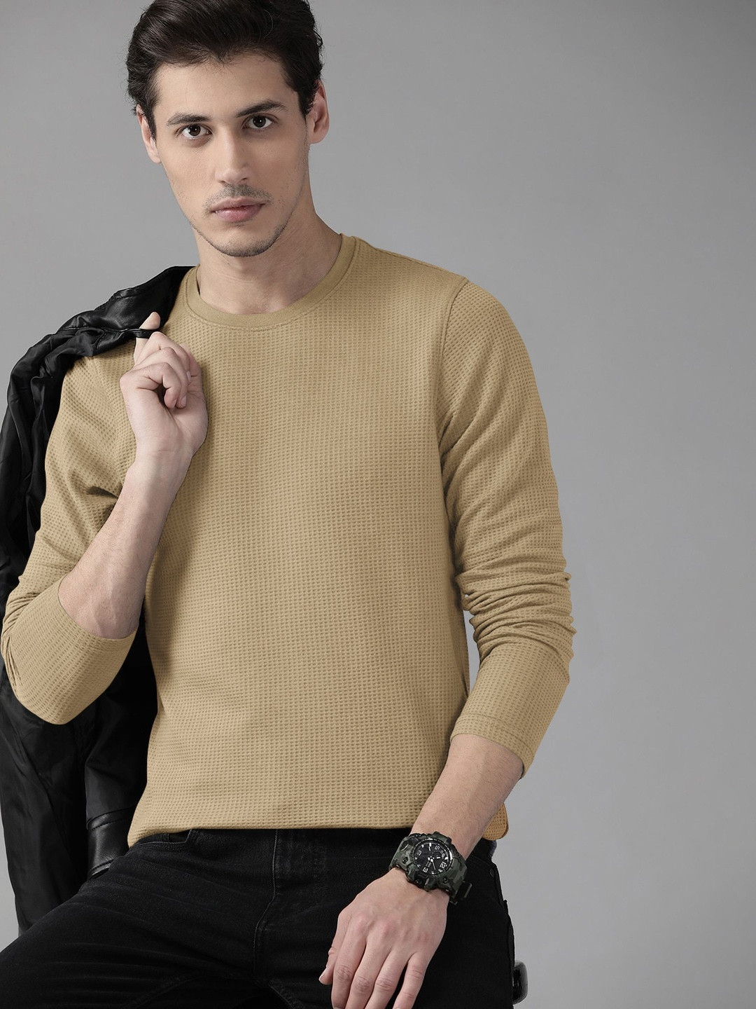 HOODLER Round Neck Long Sleeves Pure Cotton T-shirt