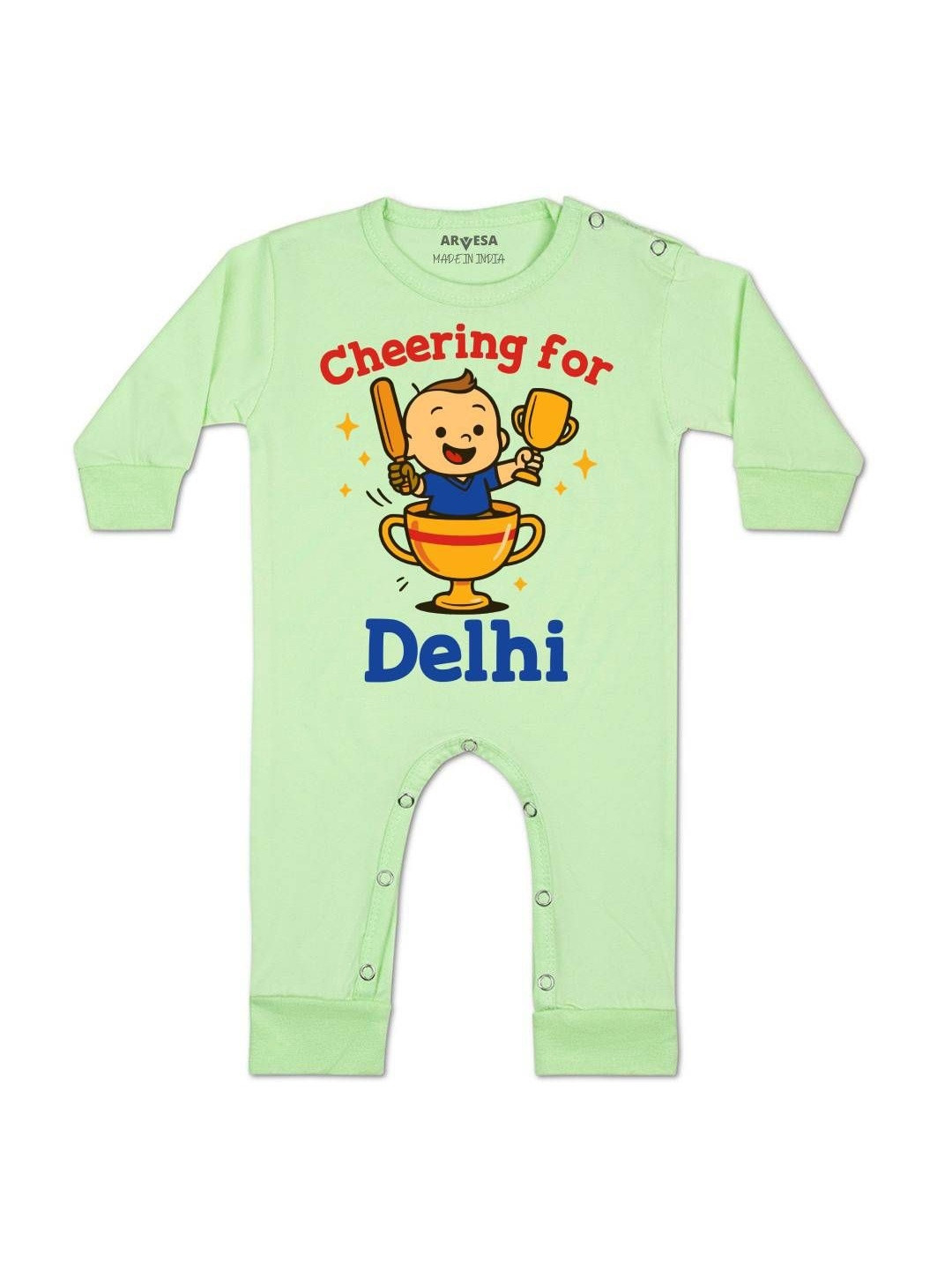 Cheering For Delhi Printed Baby Rompers