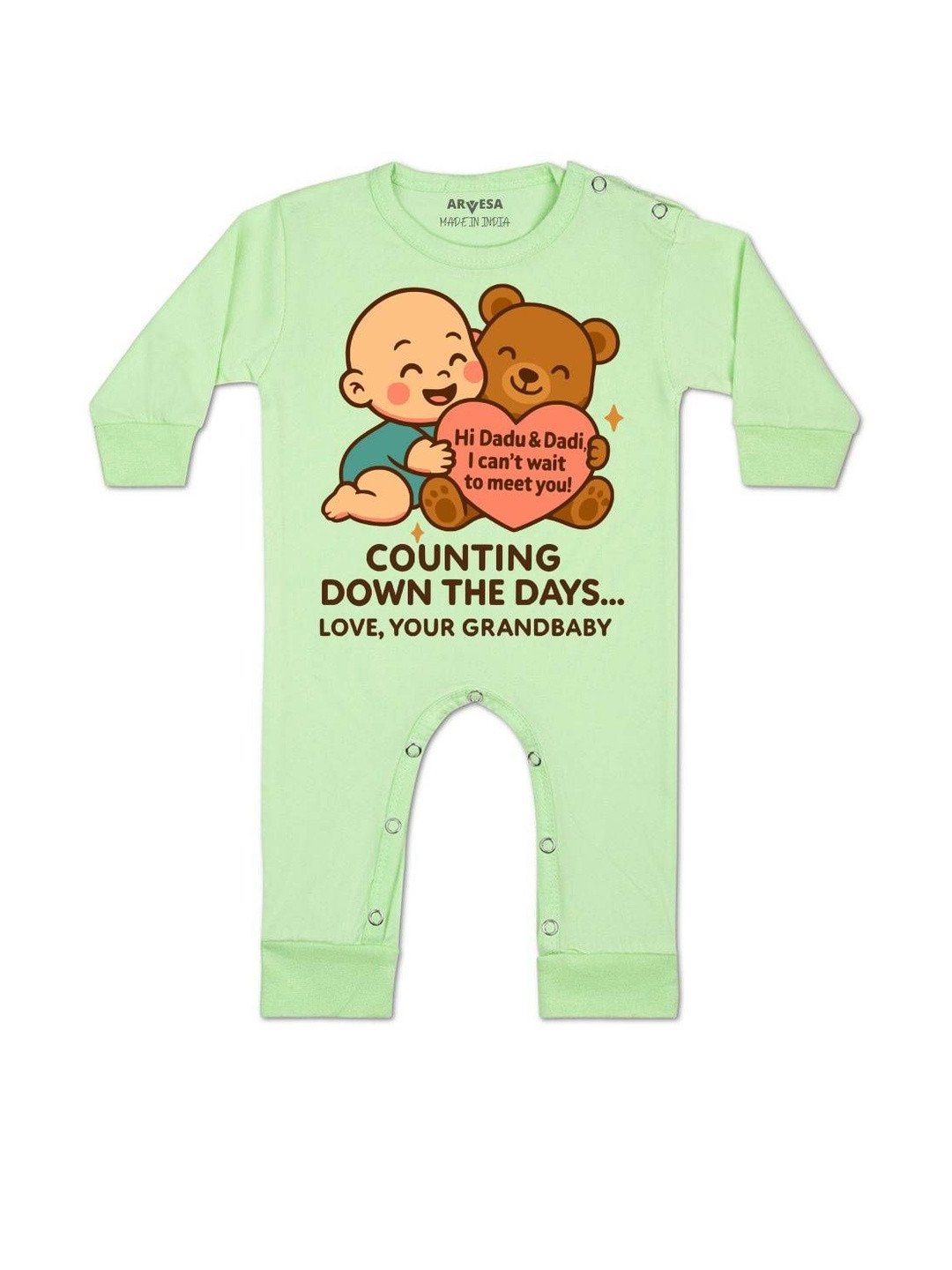 Dadu Dadi Cant Wait To Meet You Printed Baby Rompers