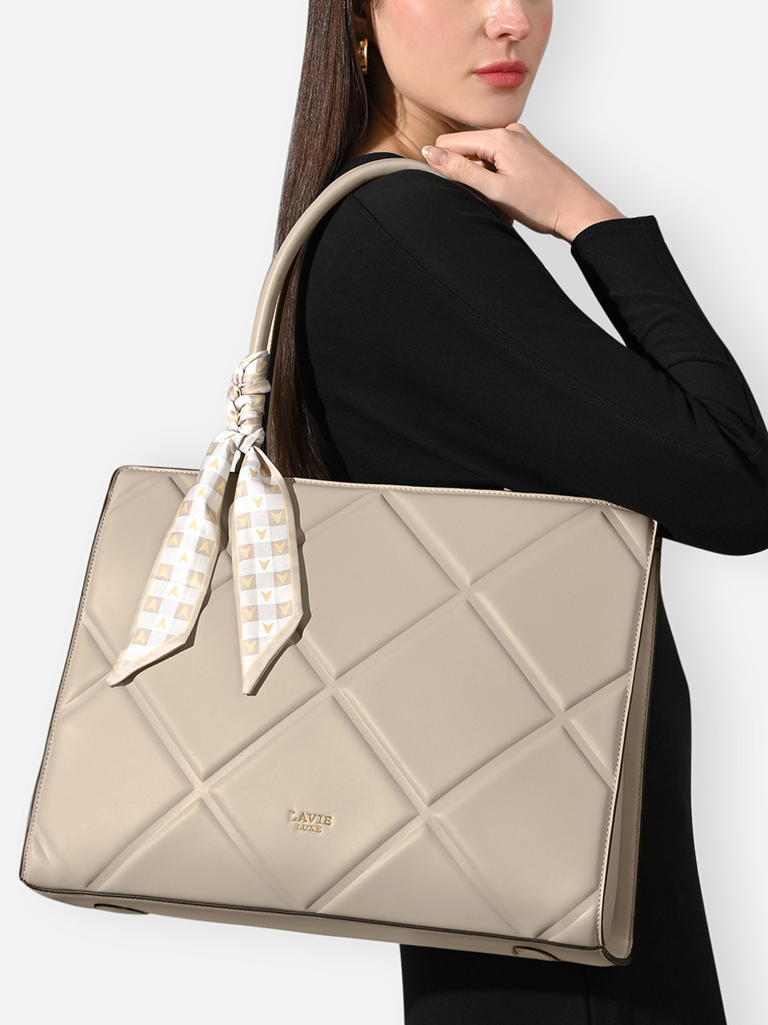 LAVIE LUXE Women Solid Structured Satchel Bag with Scarf