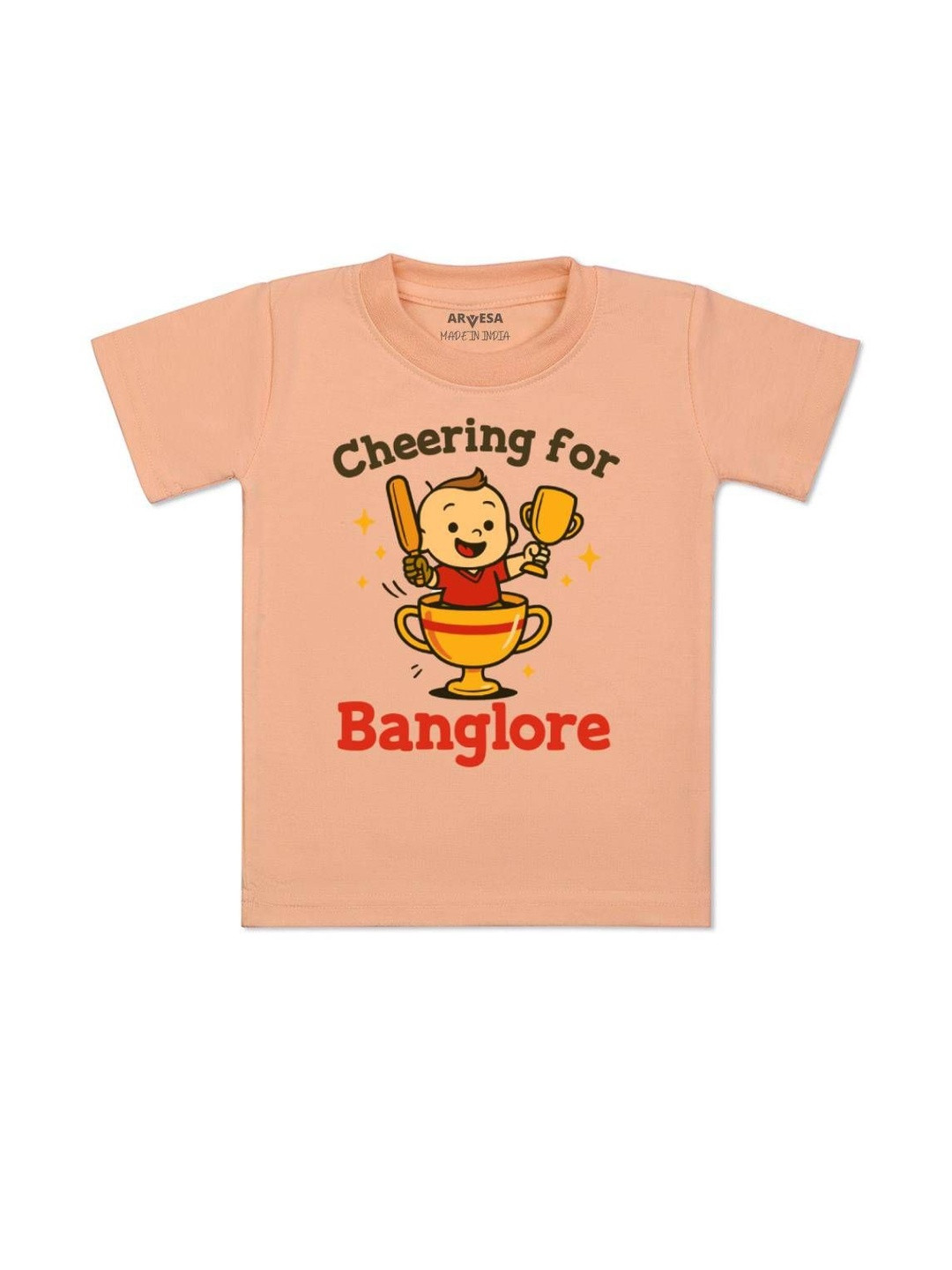 Arvesa Cheering For Bangalore Printed Round Neck Short Sleeve Kids Tshirt