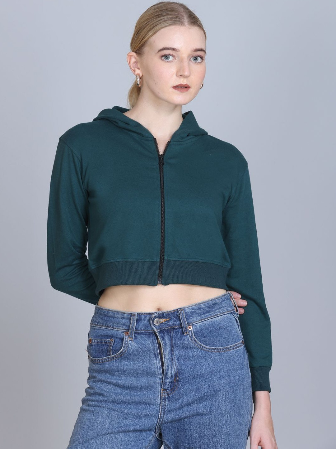 CORSICA Women Solid Zip-through Hooded Sweatshirt