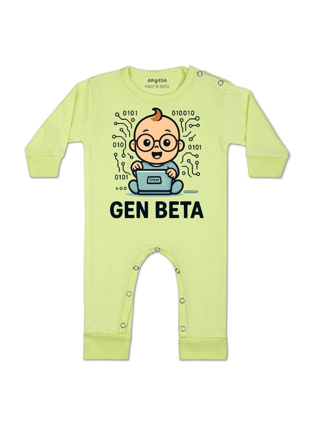 Arvesa Kids Gen Beta Printed Round Neck Long Sleeves Cotton Rompers