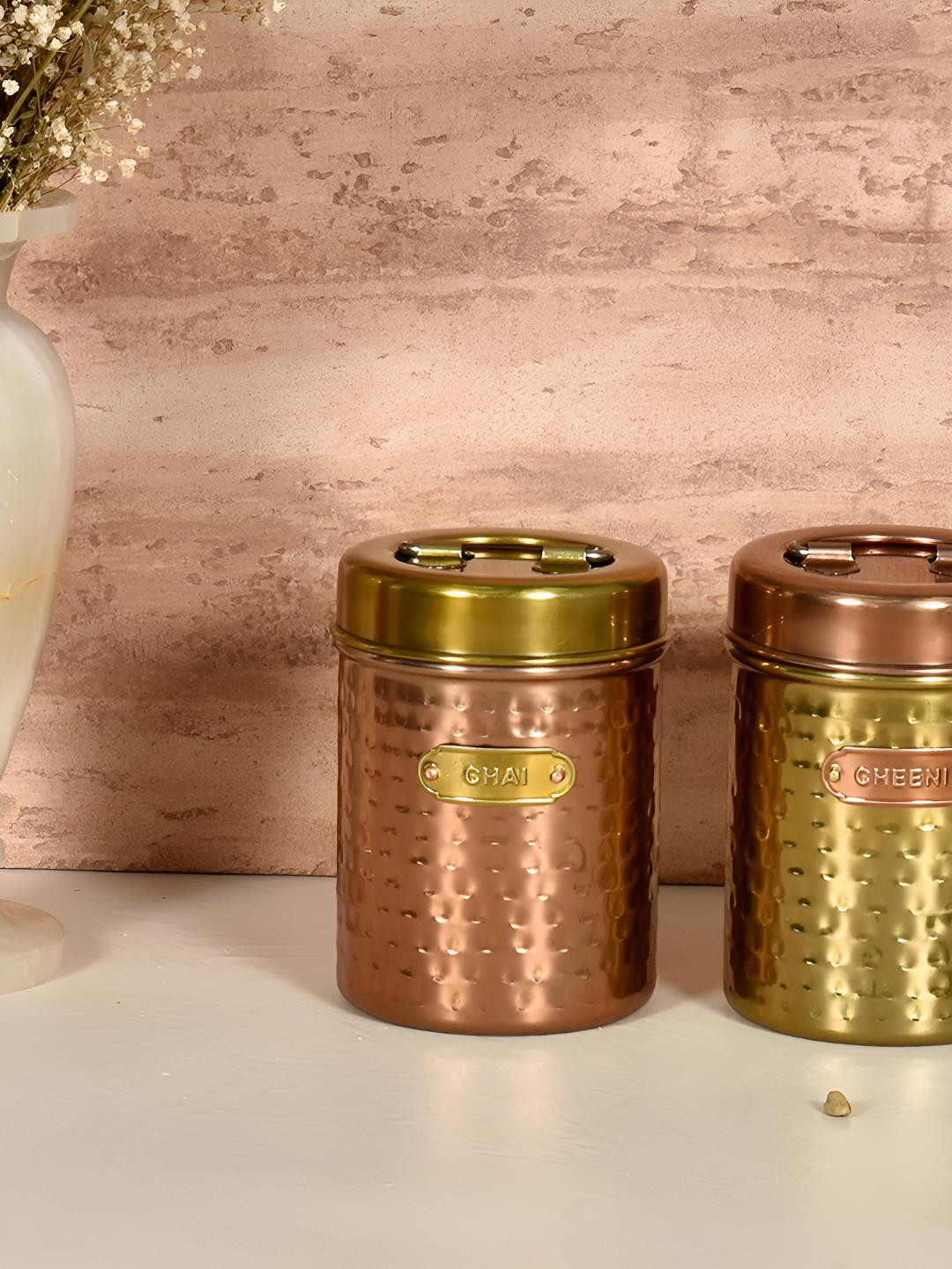 Living With Elan Gold-Toned 2 Pieces Stainless Steel Round Canister Container