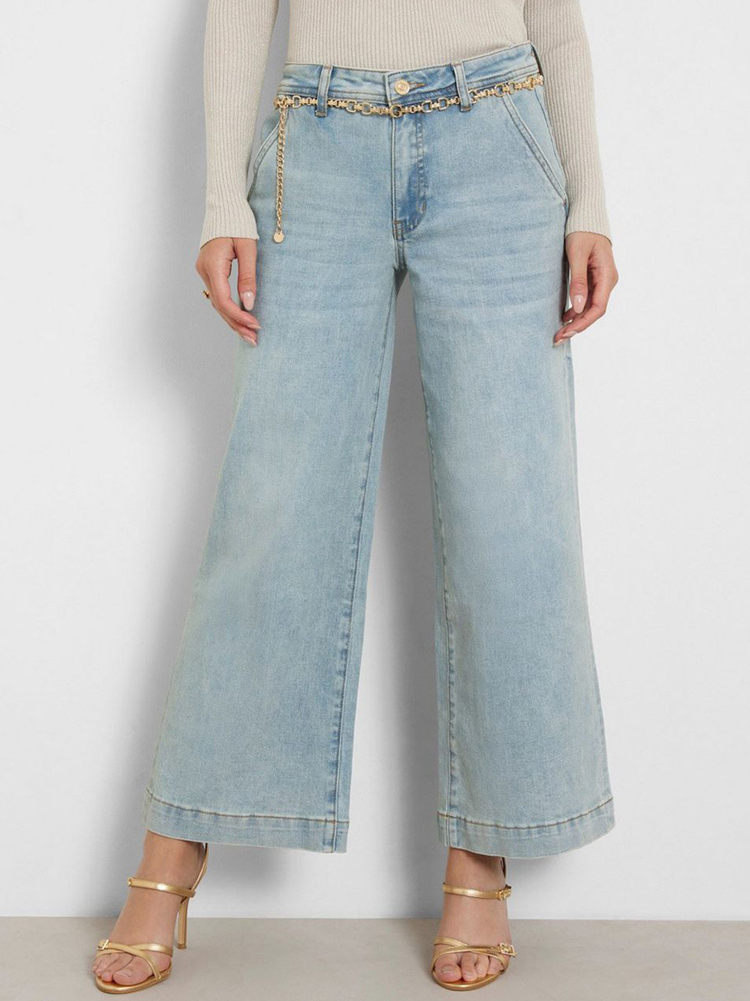 GUESS Women Flared Mid-Rise Light Fade Stretchable Jeans