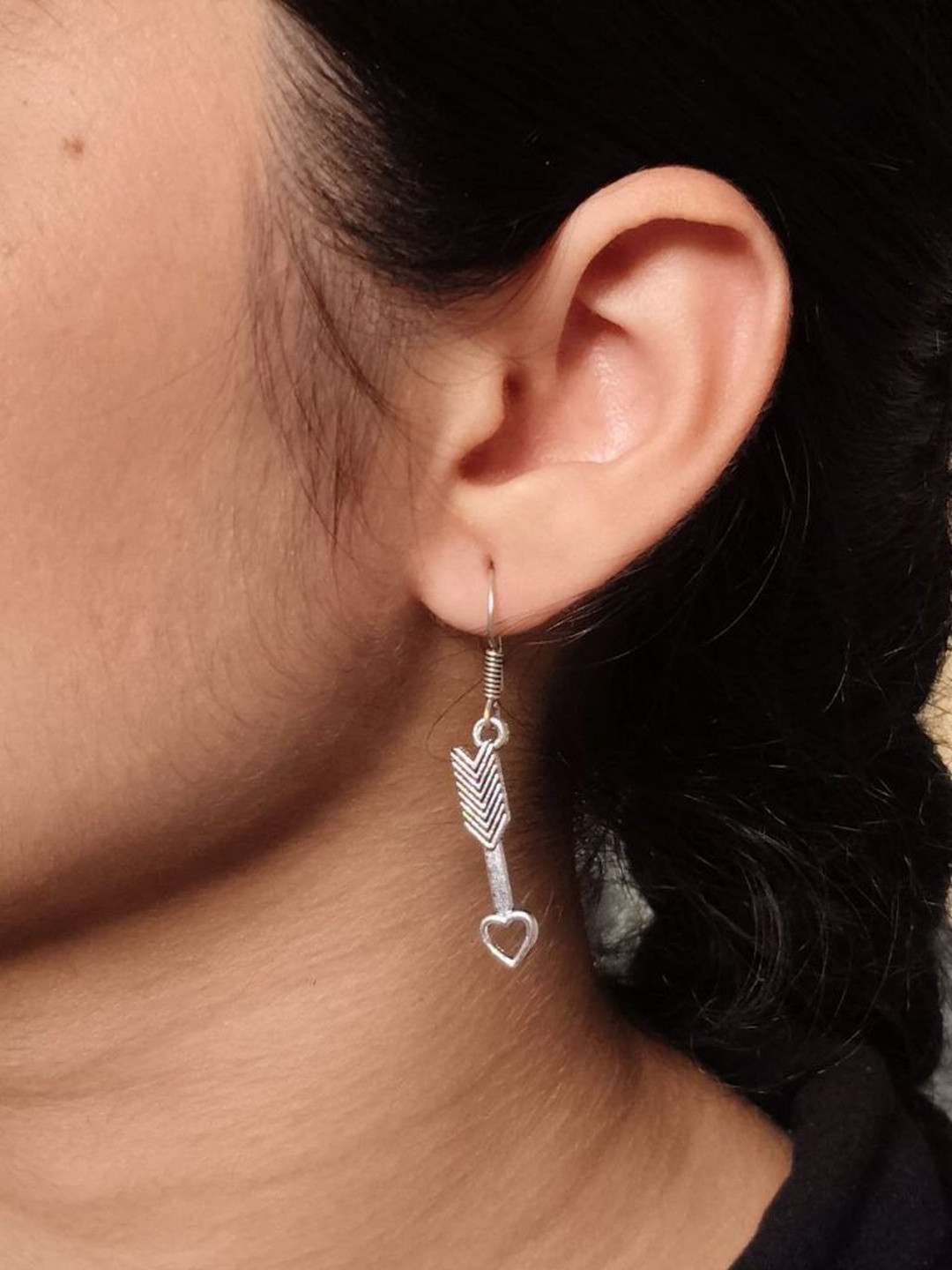 Hardin Style German Silver Plated Heart Shaped Drop Earrings