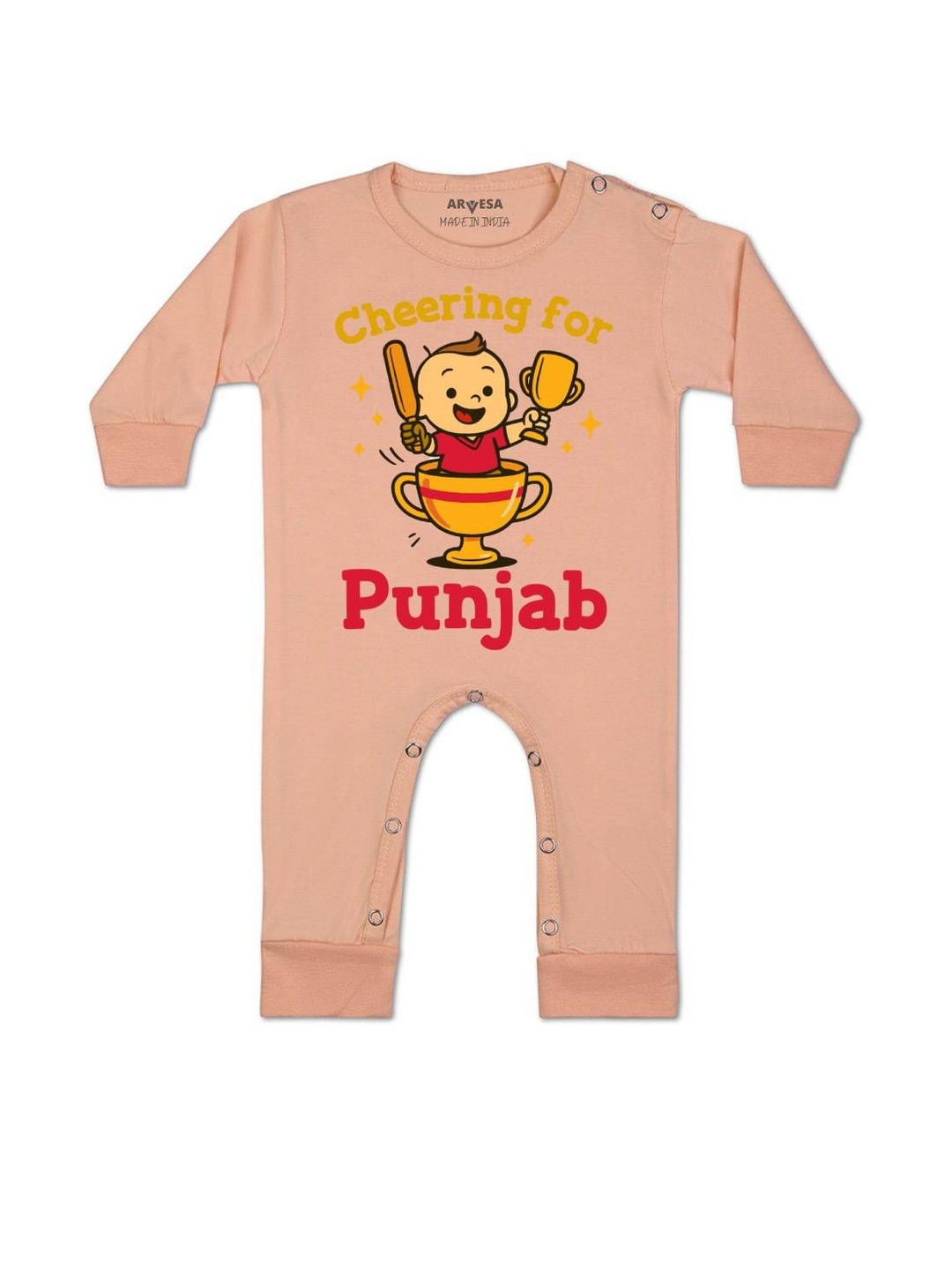 Cheering For Punjab Printed Baby Rompers