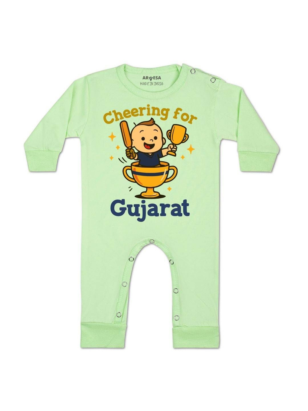 Cheering For Gujarat Printed Baby Rompers