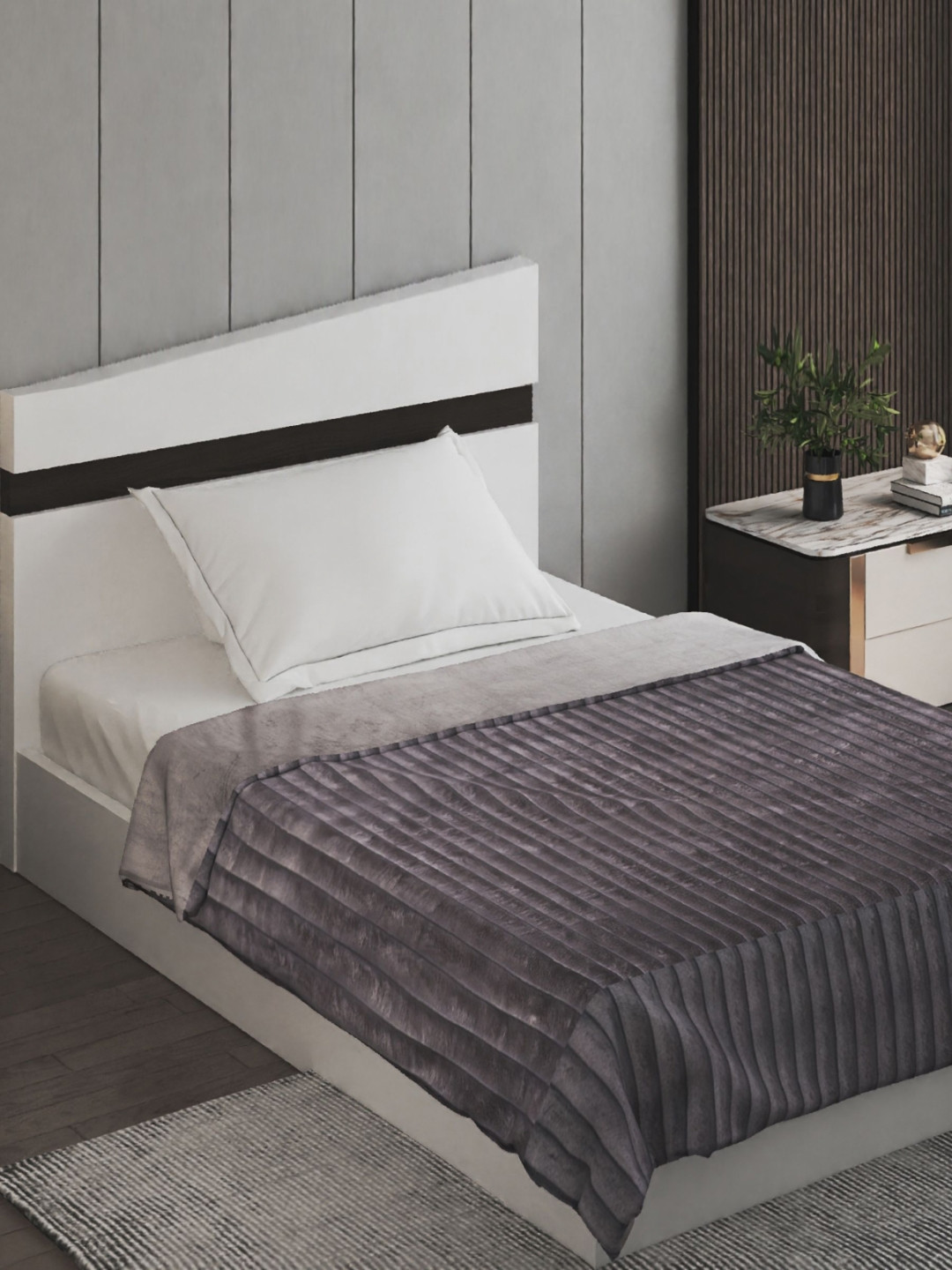 Home Centre Grey Striped Single Bed Blanket
