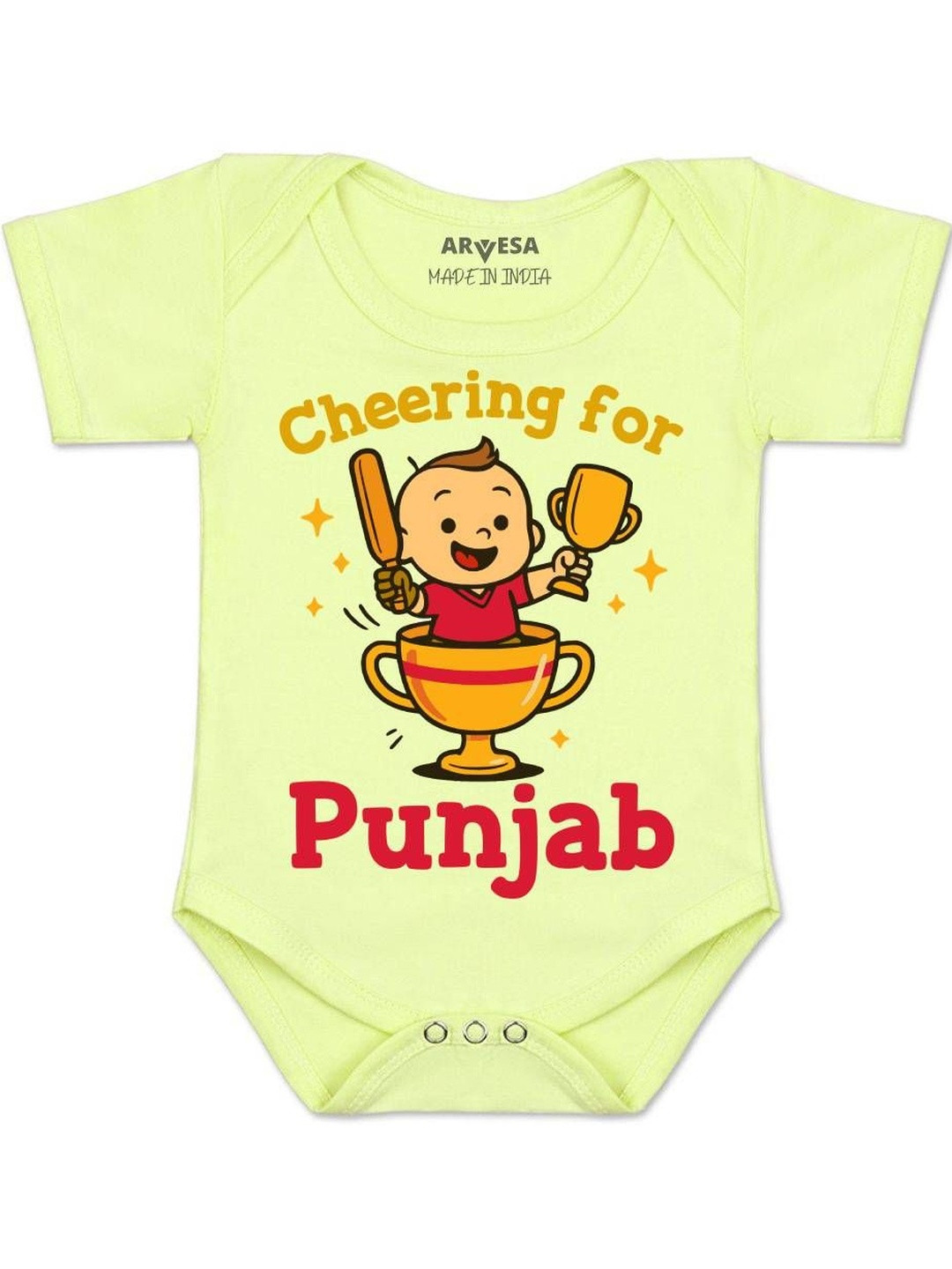 Arvesa Kids Cheering For Punjab Printed Round Neck Romper