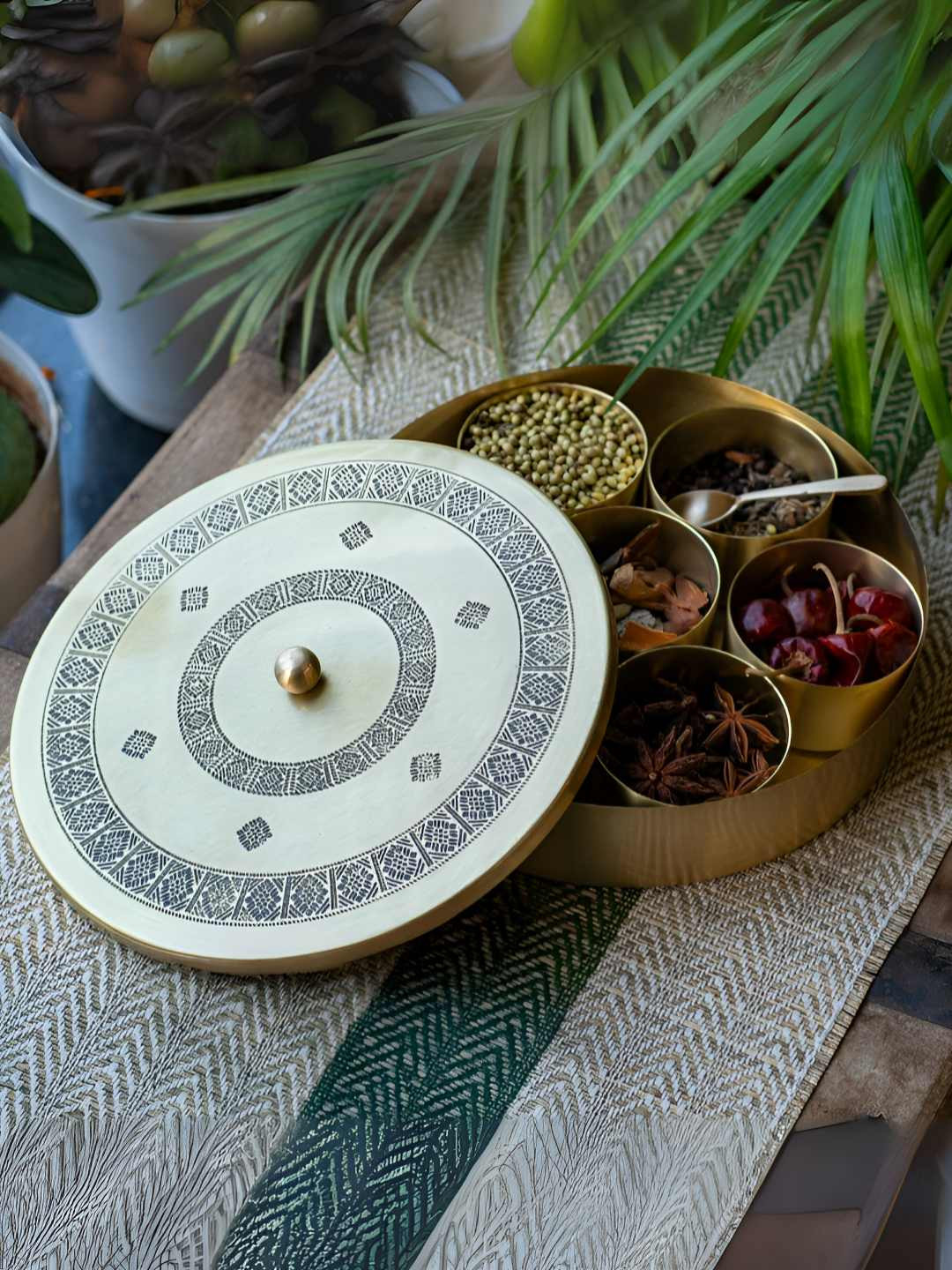Peepul Tree Gold-Toned Brass Easy to Clean Spice Box