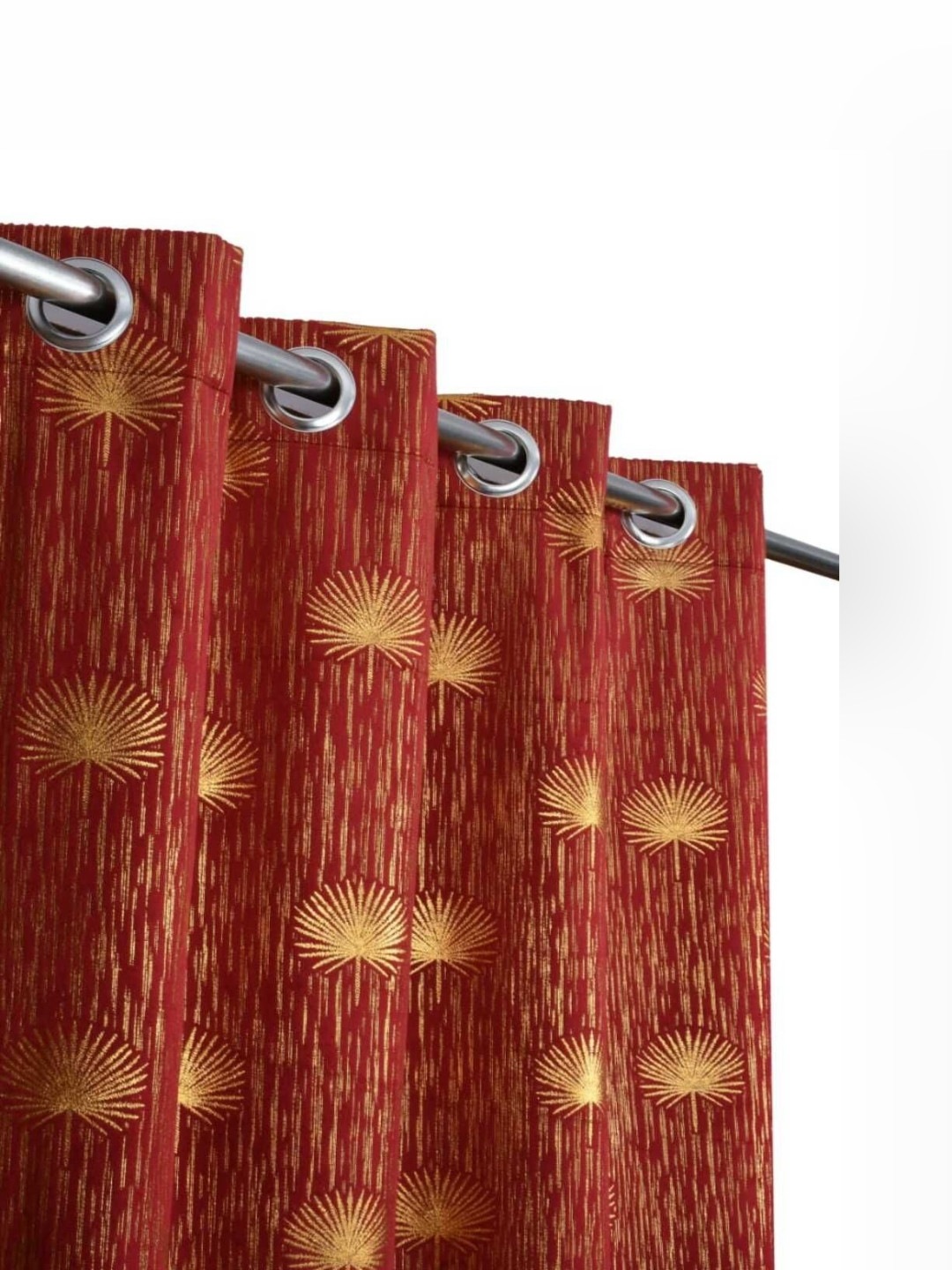 LARANDO Maroon & Gold-Toned 2 Pieces Floral Printed Room Darkening Door Velvet Curtains