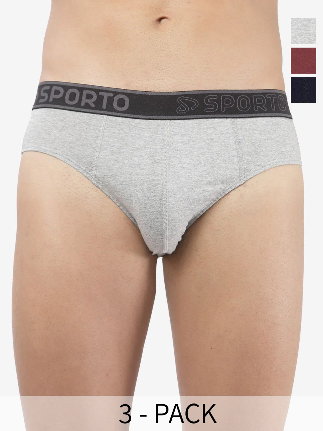 Sporto by Macho Pack Of 3 Cotton Mid-Rise Basic Briefs Sprto-M1010_G(1)-M(1)-N(1)-S