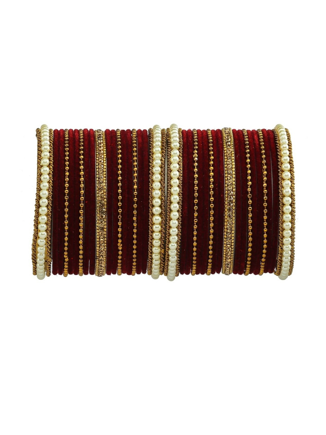 Blackberry Maroon Chain with Zircon Velvet Metal Bangle Set