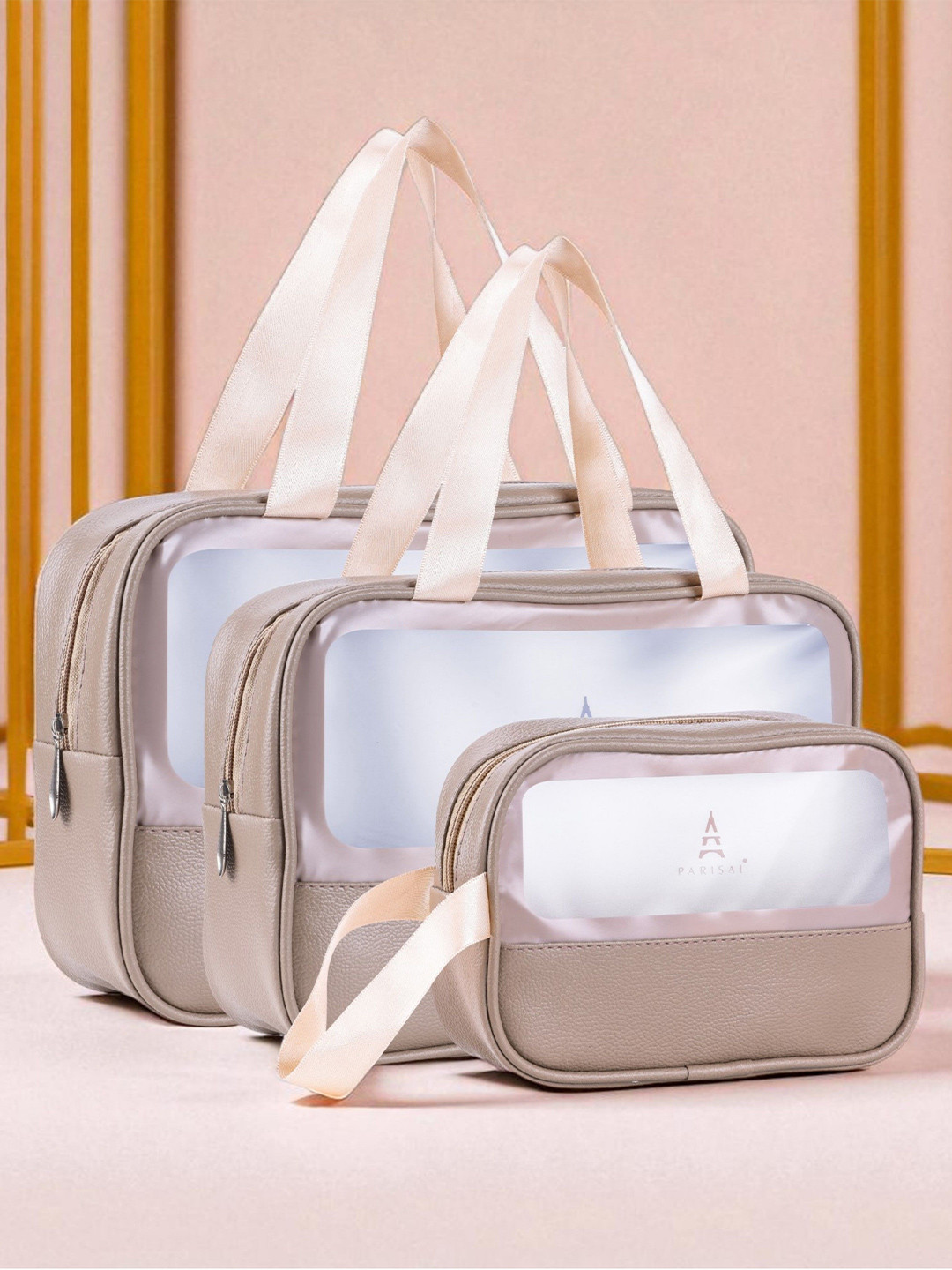 PARISAL Endless Styles Pack Of 3 Solid Waterproof Wash Bags