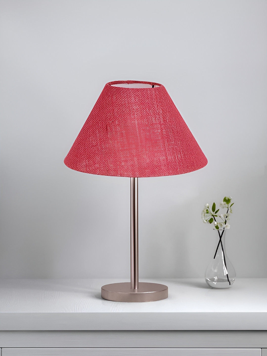 Devansh Pink Steel Frustum Shaped Table Lamp With Shade