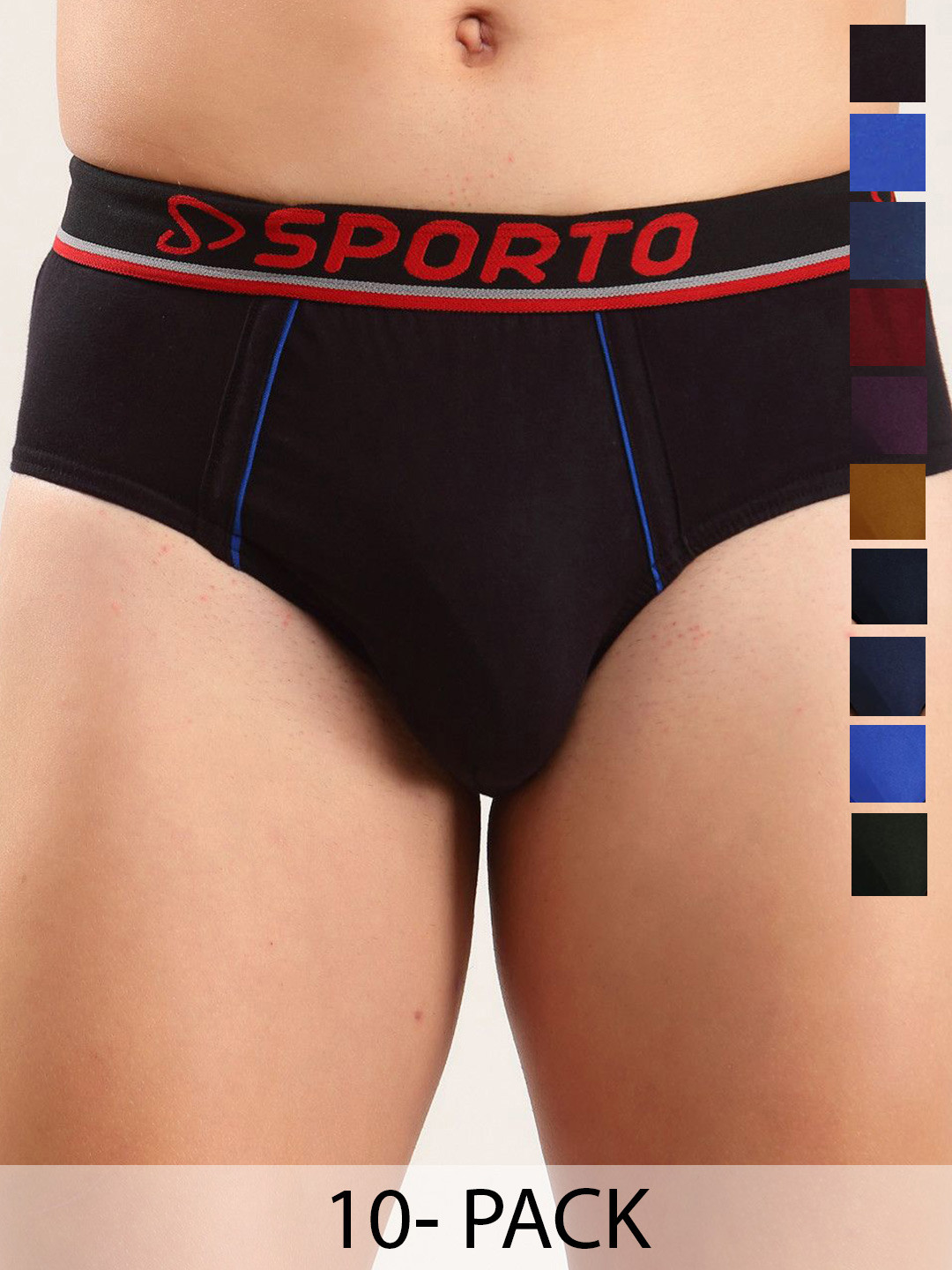 Sporto by Macho Pack Of 10 Super Combed Cotton Mid-Rise Basic Briefs