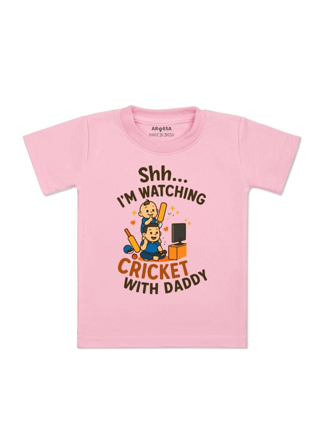 Shh I'm Watching Cricket With Daddy Printed Kids Tshirt