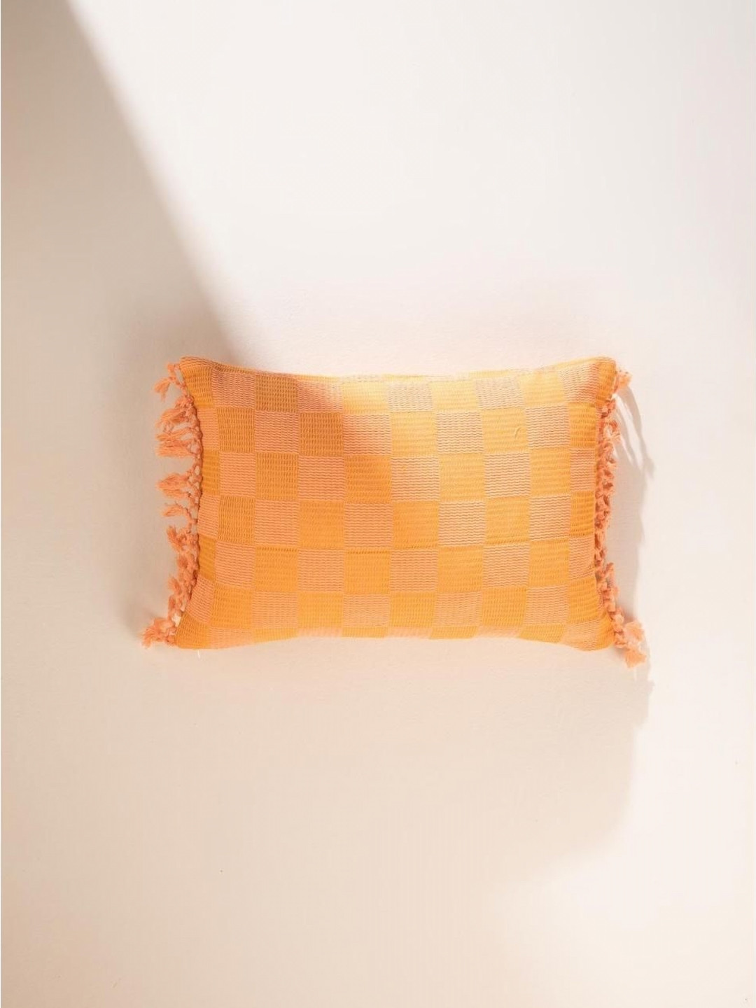 FREEDOM TREE Waffle Orange Colored Checked Textured Cotton Rectangle Cushion Covers