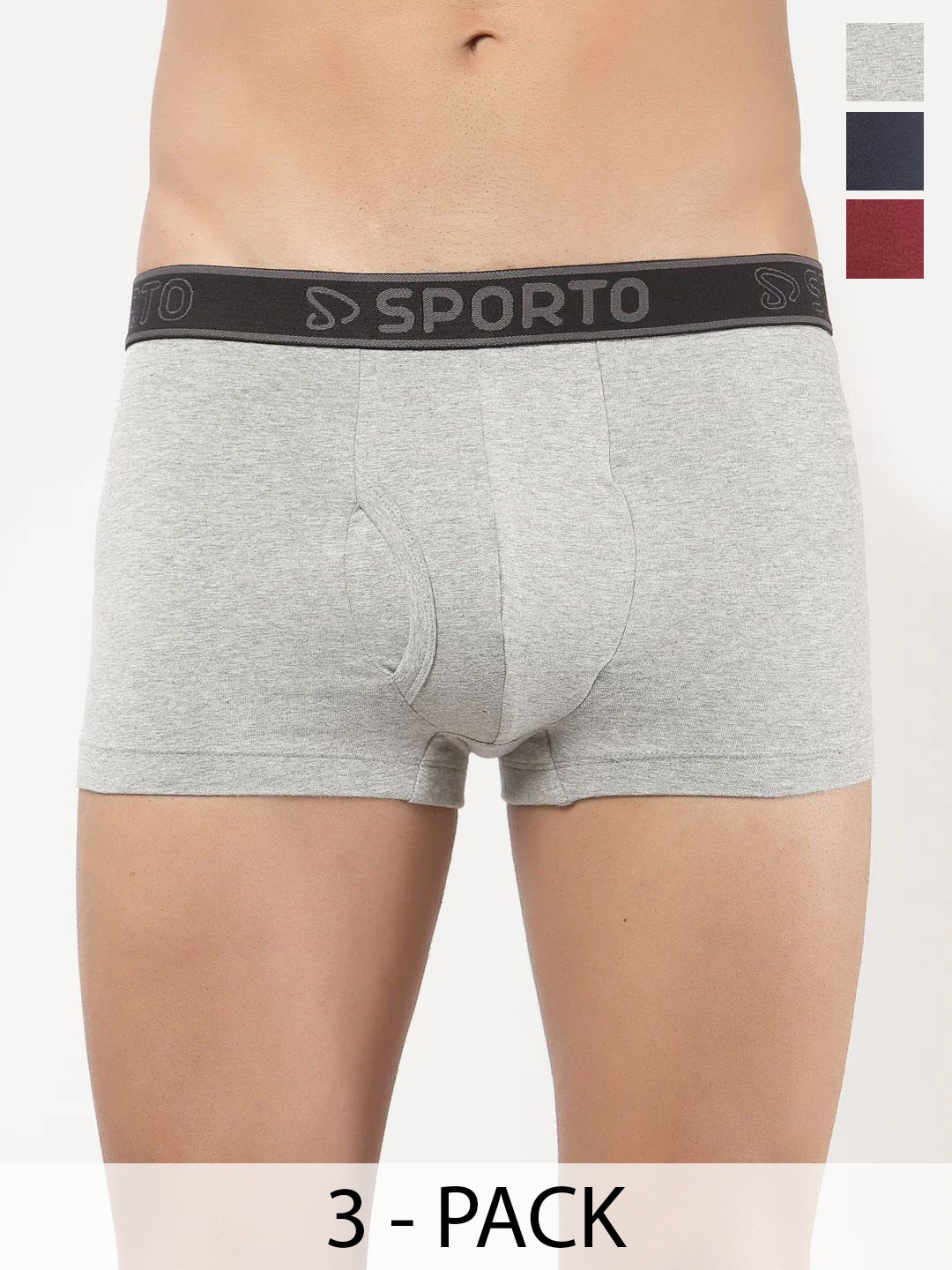 Sporto by Macho Pack Of 3 Combed Cotton Short Trunks Sprto-M1022_G(1)-M(1)-N(1)-XL