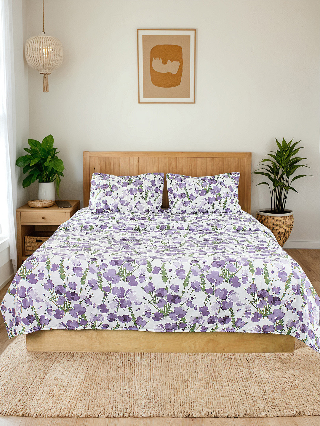 House This White & Purple Floral Mild Winter 150 GSM Single Bed Dohar