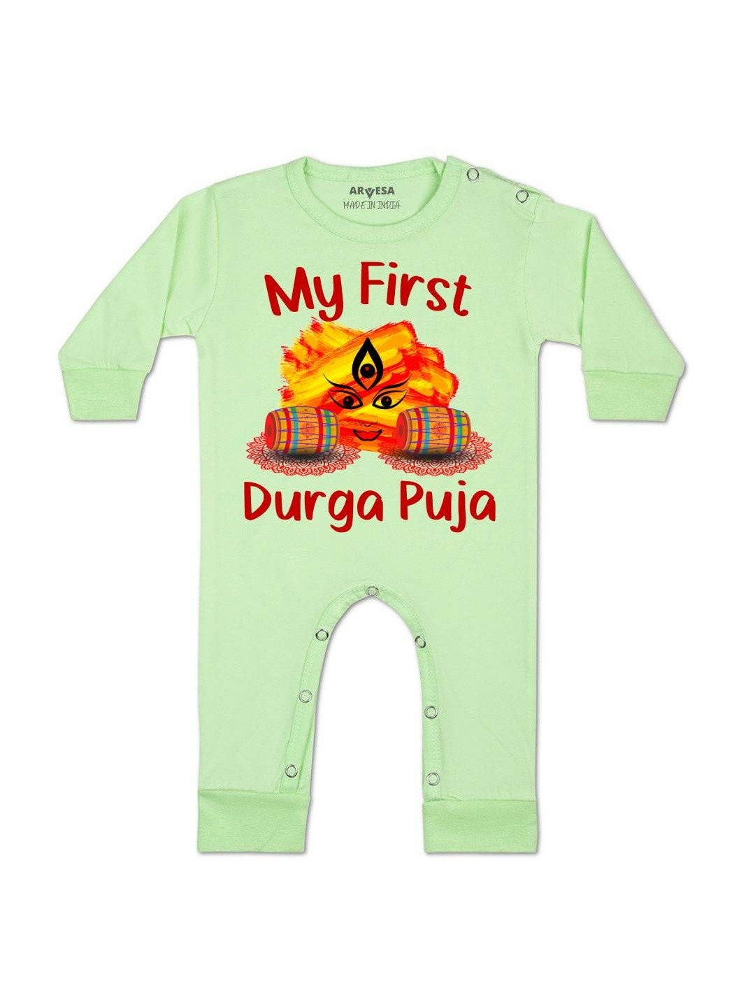 My First Durga Puja Printed Baby Rompers