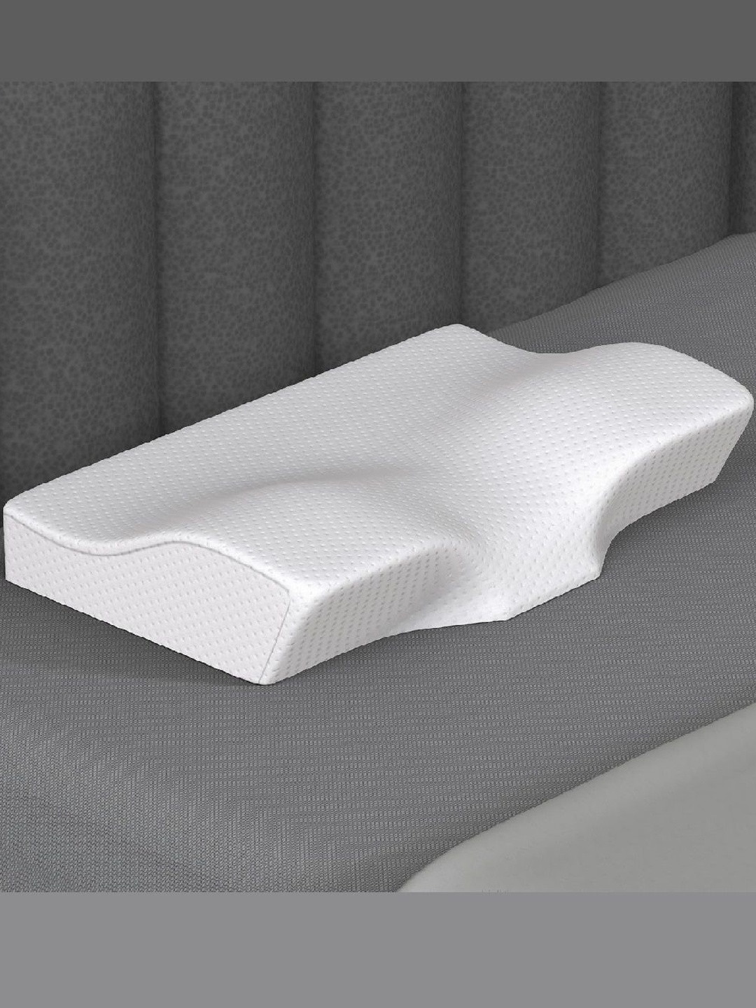 GK-JLPV White Memory Foam Filled Cotton Butterfly Design Cervical Pillow