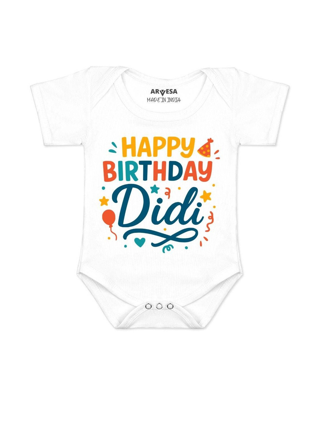 Arvesa Infants Happy Birthday Didi Printed Envelope Neck Long Sleeves Cotton Rompers