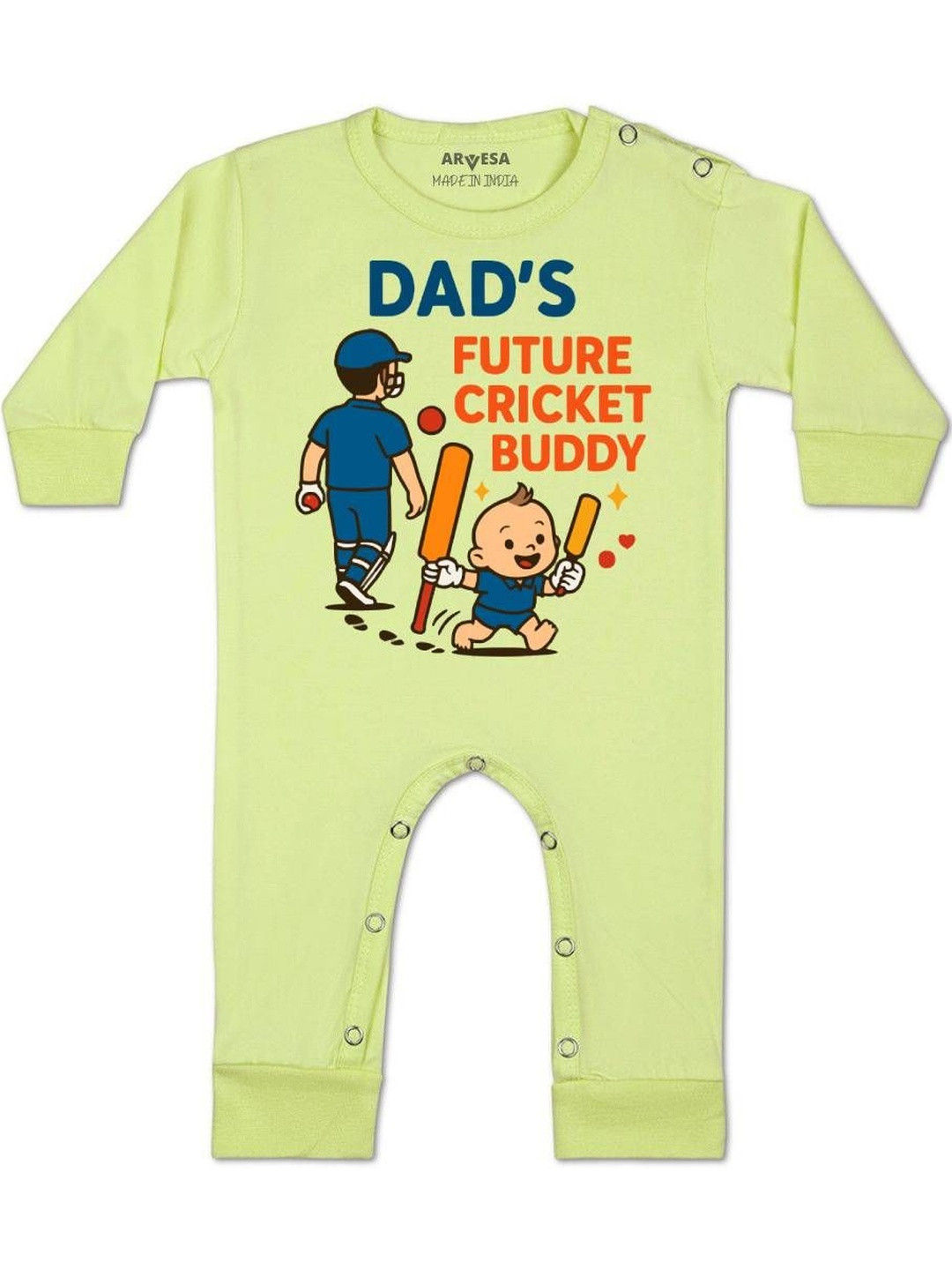 Arvesa Kids Dad's Future Cricket Buddy Printed Round Neck Baby Rompers