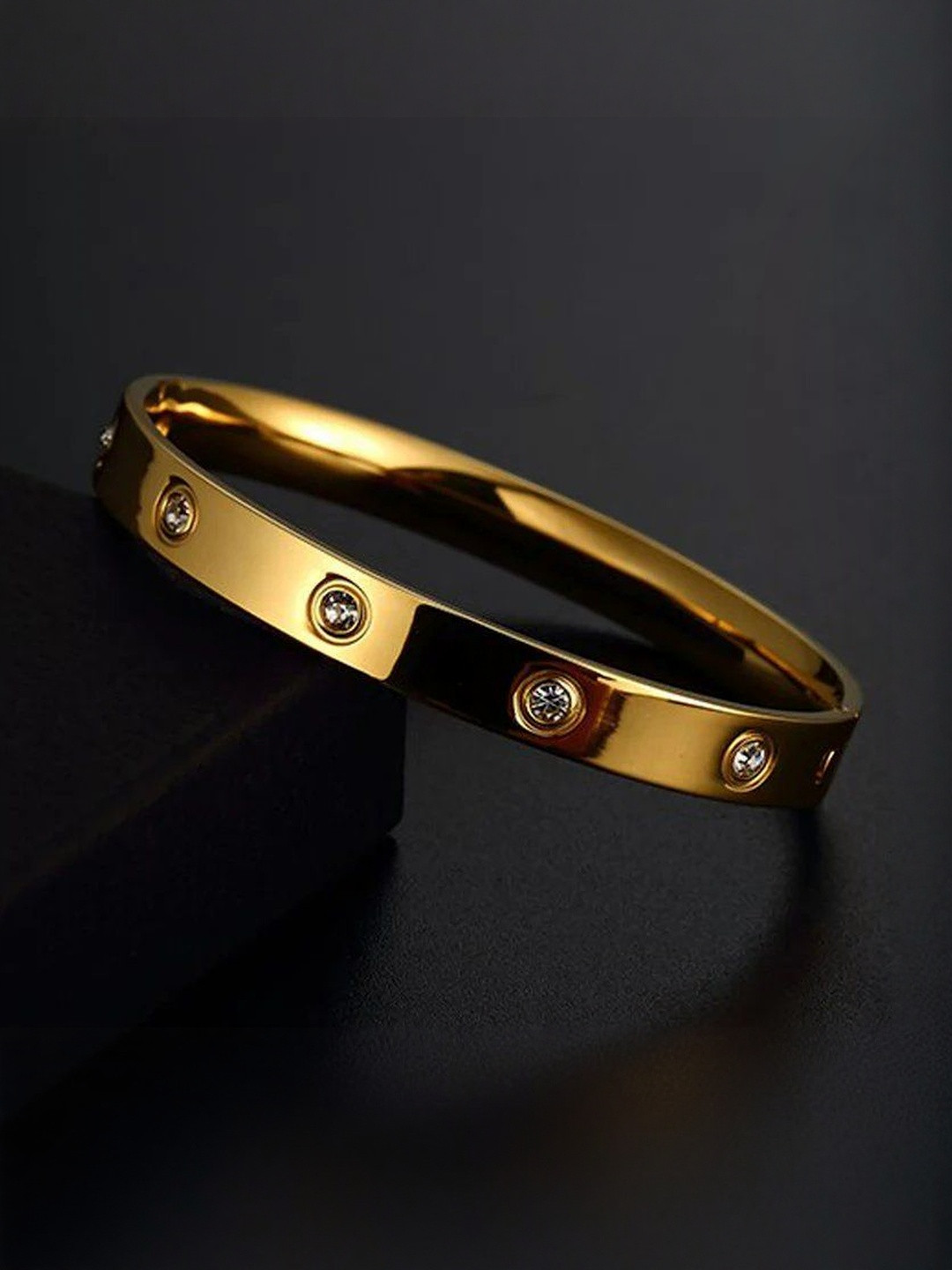 MODE & MINIMAL Women Sparkling American Diamond Stainless Steel Gold Plated Bracelet