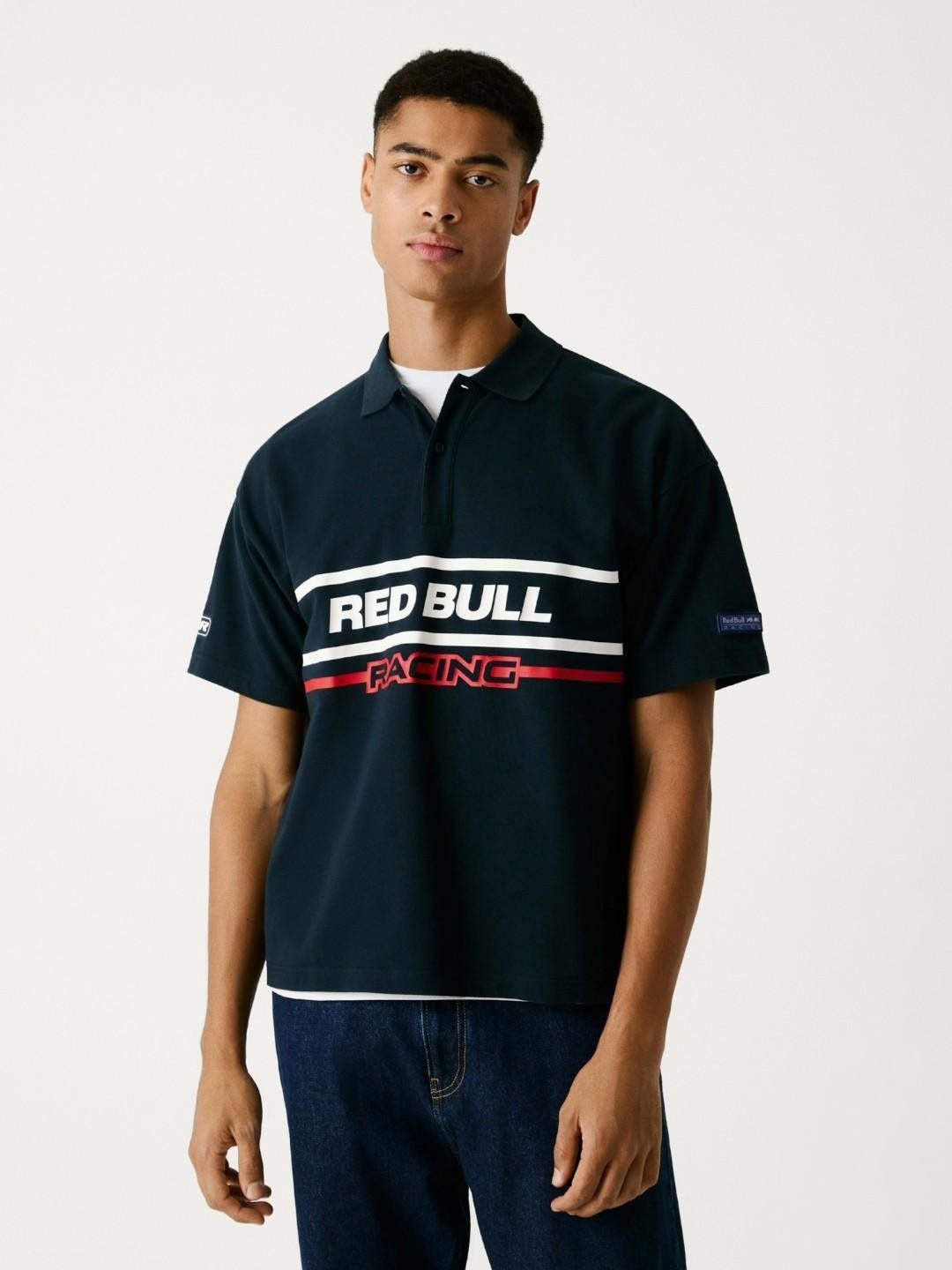 Pepe Jeans Men RED BULL RACING X Solid Polo Collar Pure Cotton T-shirt