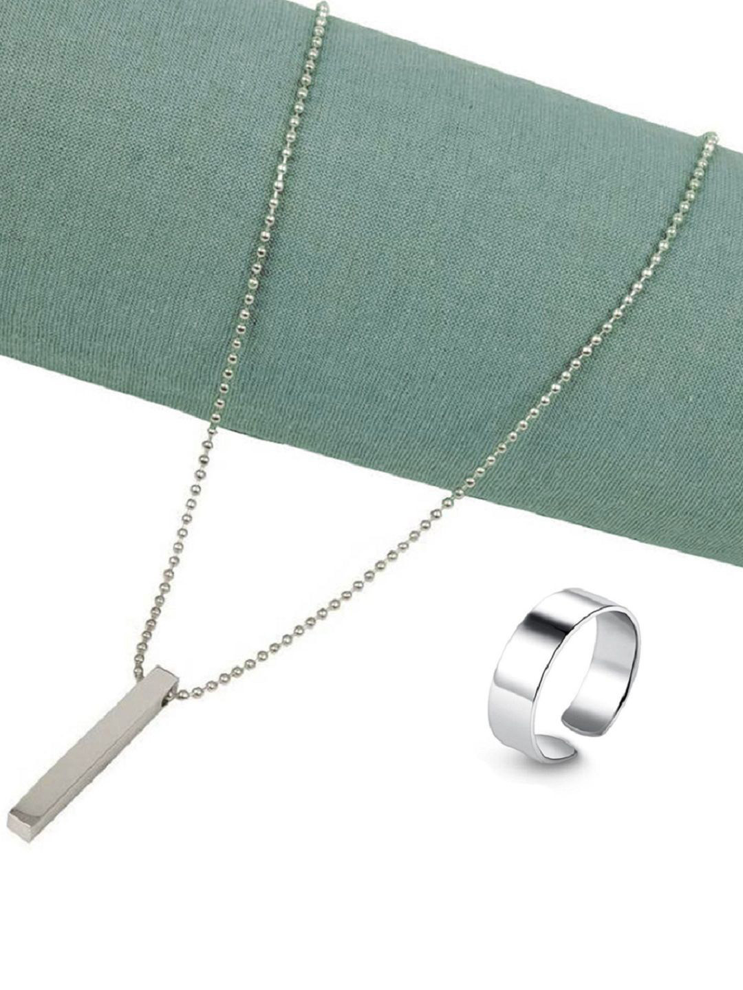 JIR FASHION Unisex Silver-Plated Rectangular Shaped Pendant With Chain