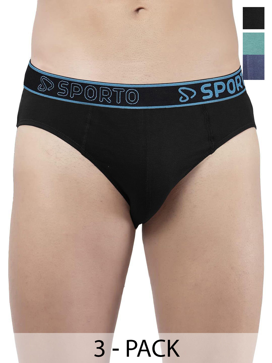 Sporto by Macho Pack Of 3 Men Brand Logo Mid-Rise Basic Briefs