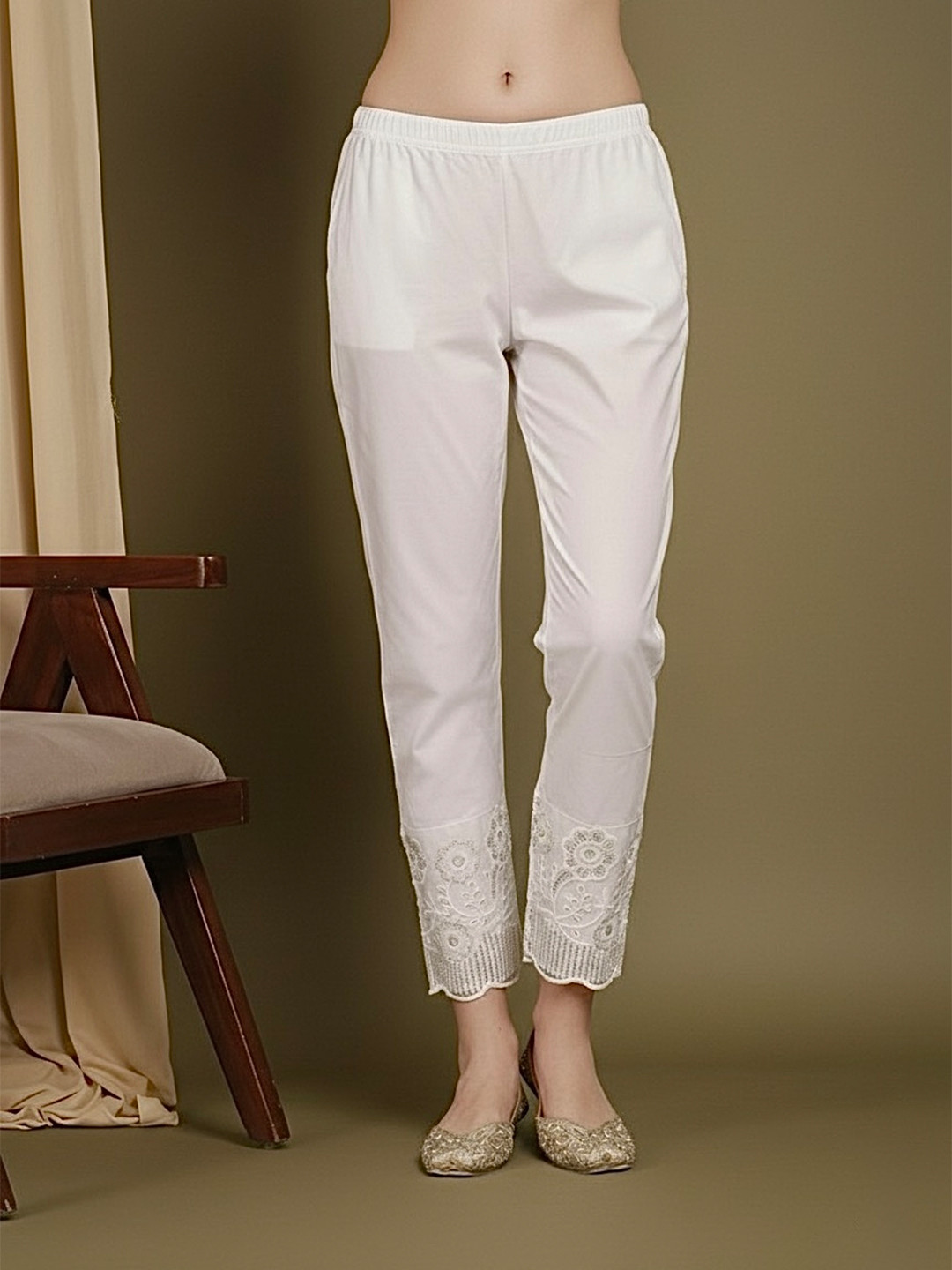 TRUE SISTERS Women Ethnic Motifs Embroidered Cotton Trousers