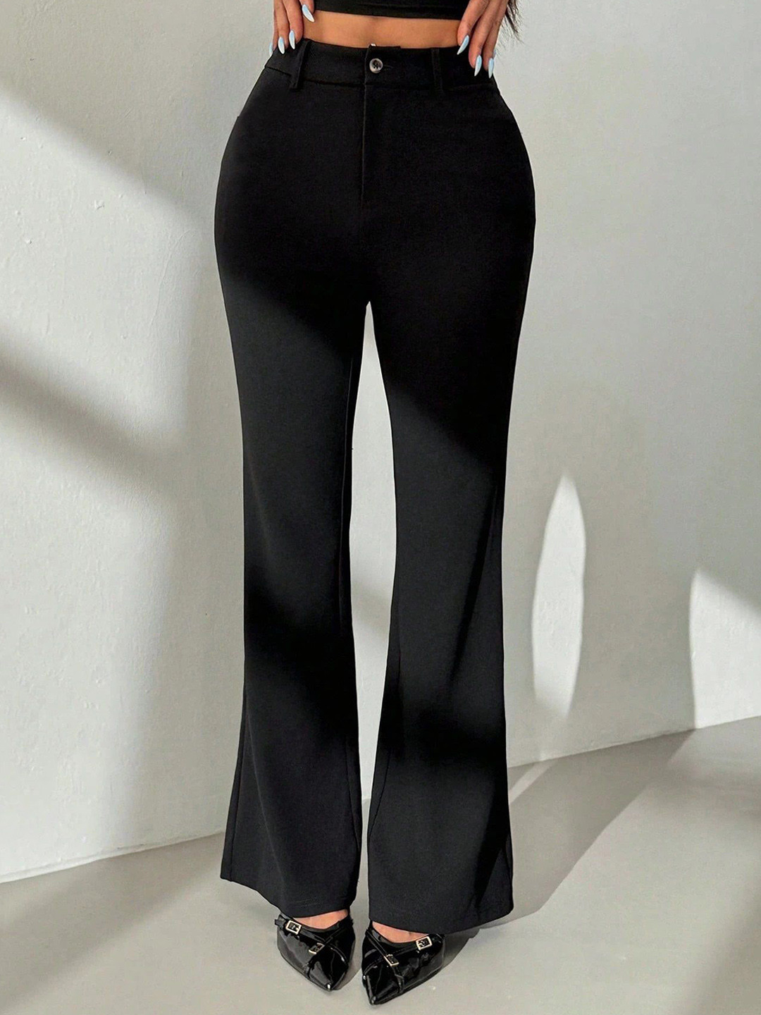 KERI PERRY Women Relaxed Straight Leg High-Rise Bootcut Flat-Front Korean Pants