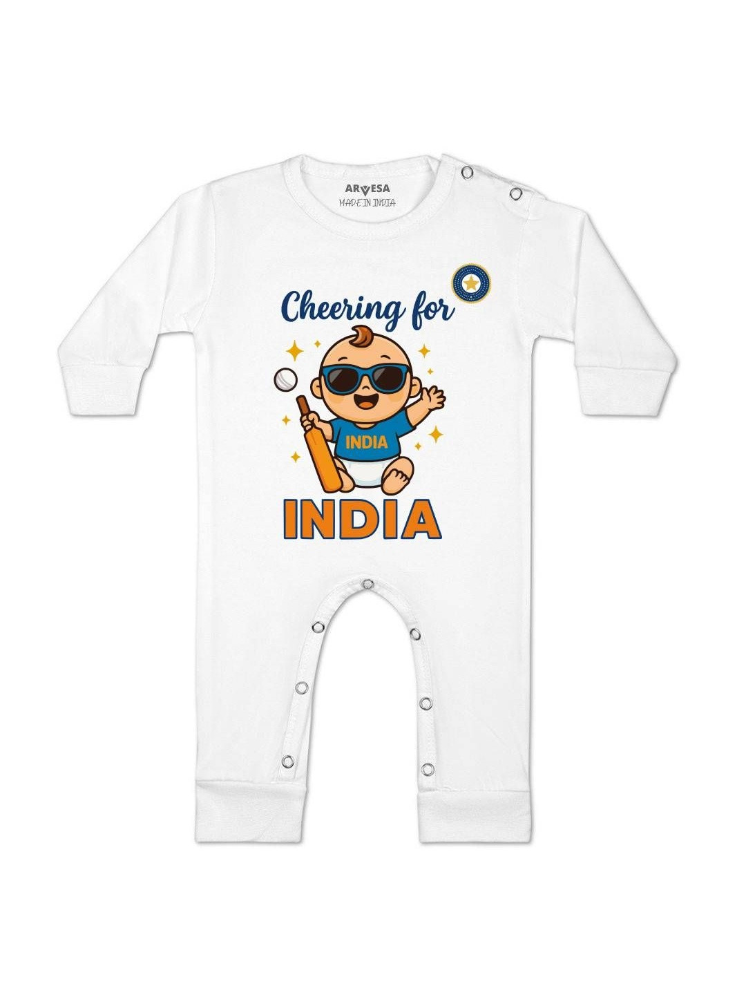Arvesa Infants Cheering For India Printed Round Neck Romper