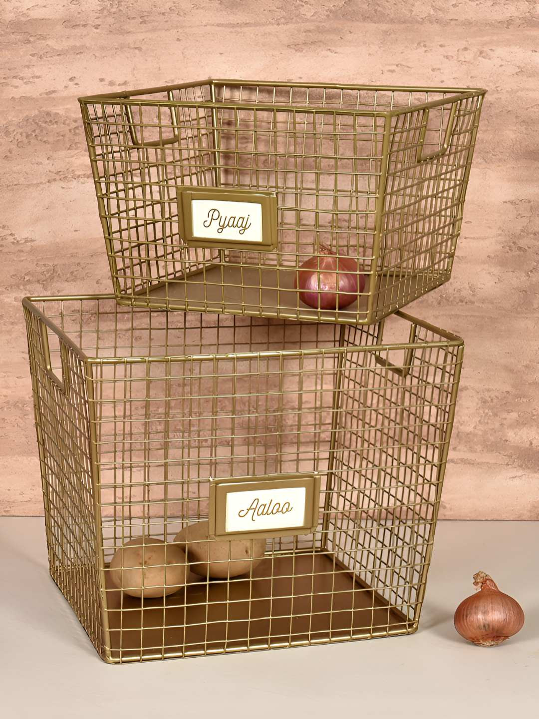 Living With Elan Gold-Toned 2 Pieces Metal Fruit and Vegetable Baskets