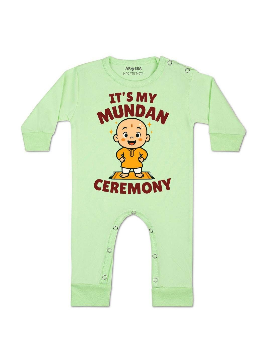 Arvesa Infants Its Mundan Ceremony Printed Round Neck Romper