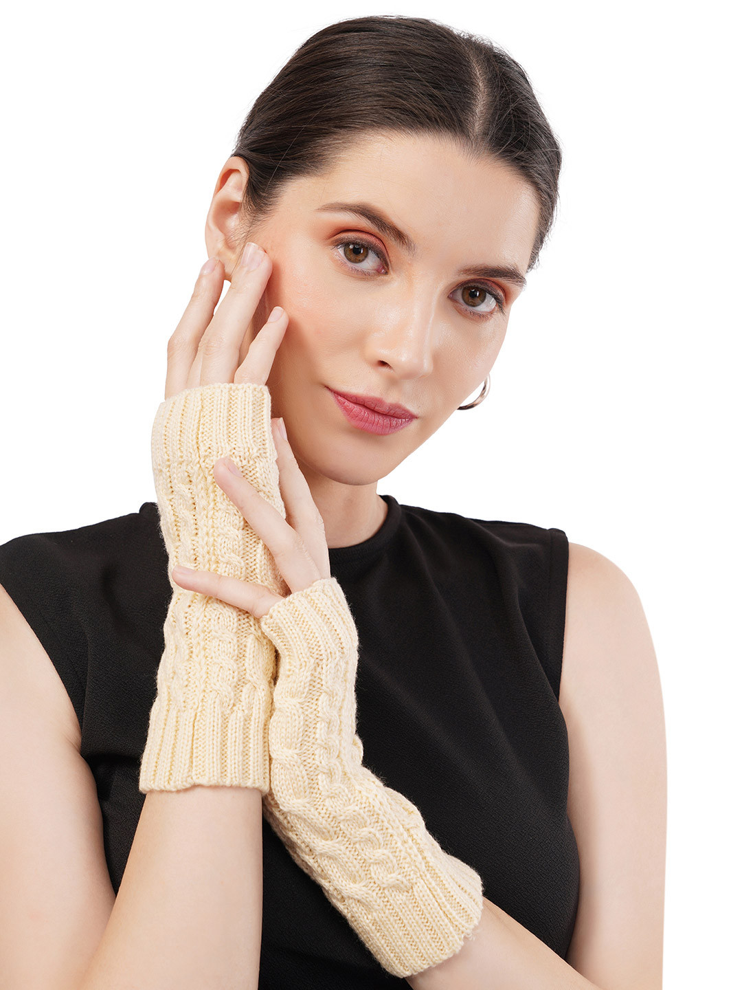 CLAP Women Patterned Fingerless Woolen Gloves
