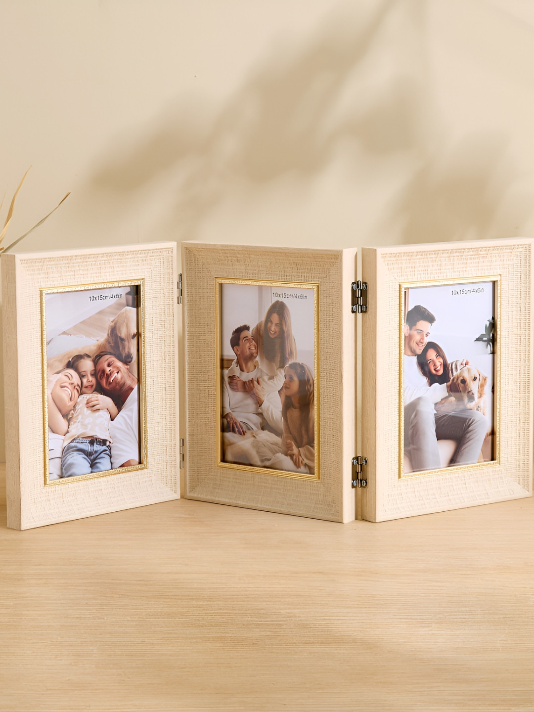Home Centre Beige & Gold-Toned Photomontage Marcy Foldable Table Photo Frame