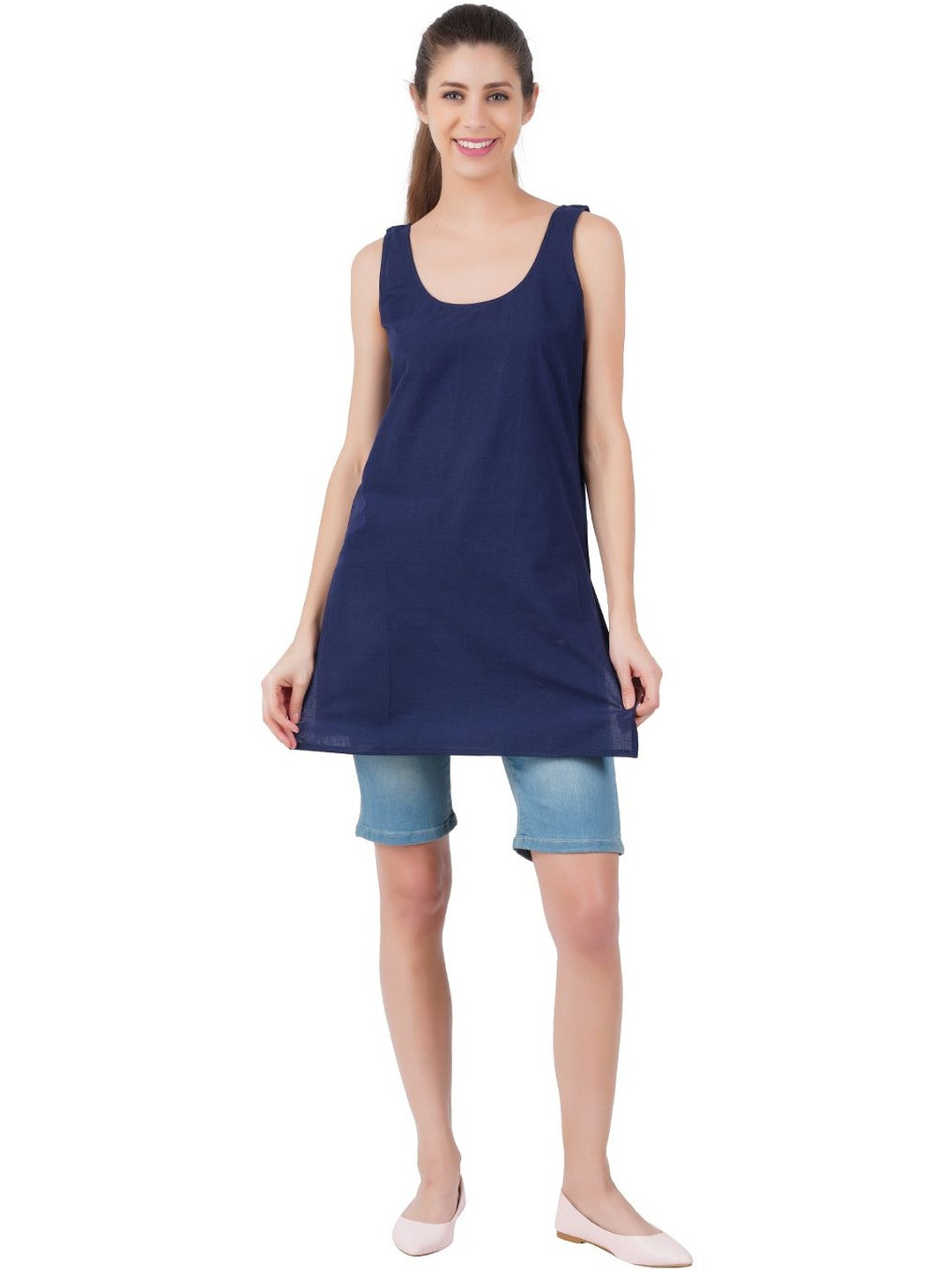 Happy Bunny Women Cotton Thigh Length Inner Slip for Kurti - Midnight Blue