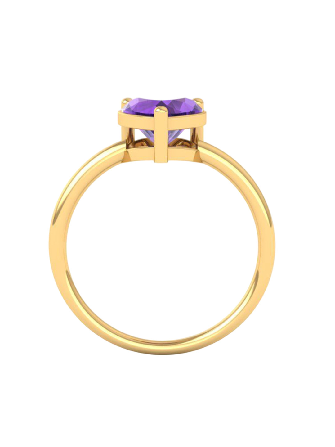 Eddicted 925 Sterling Silver 14K Gold-Plated Heart-Cut Amethyst Stone Studded Finger Ring