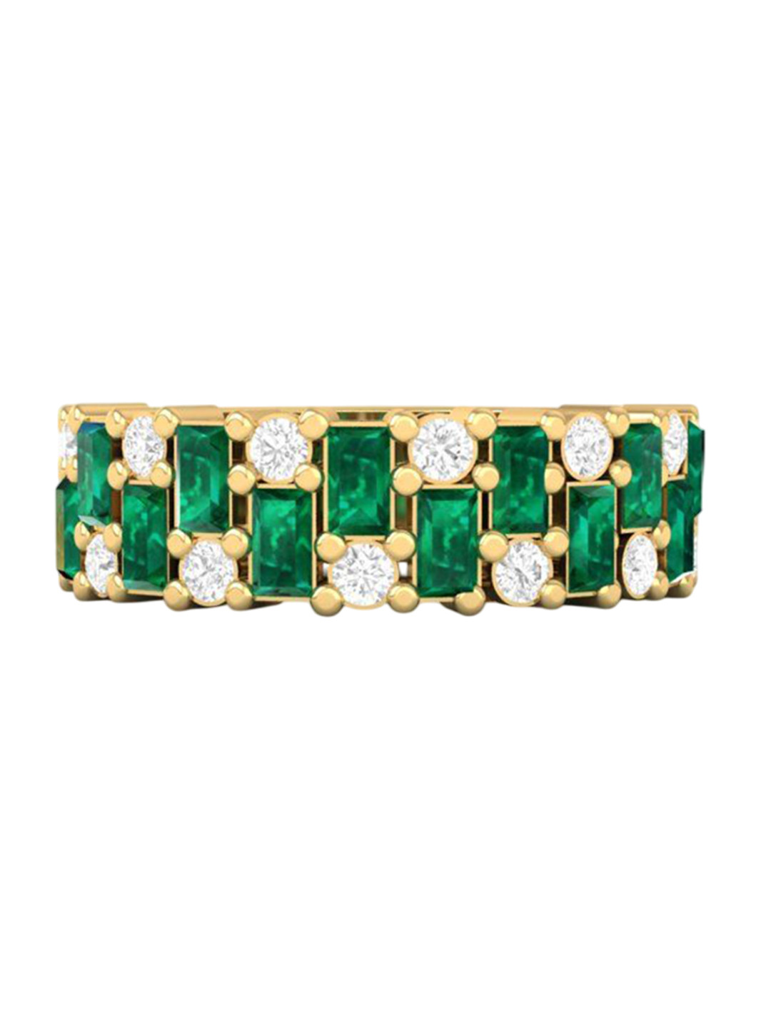 Eddicted 925 Sterling Silver 14K Gold-Plated American Diamond &Emerald Studded Finger Ring