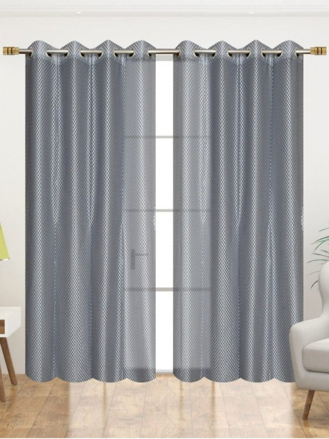 UrbanArts Grey 2 Pieces Embroidered Sheer Window Curtains